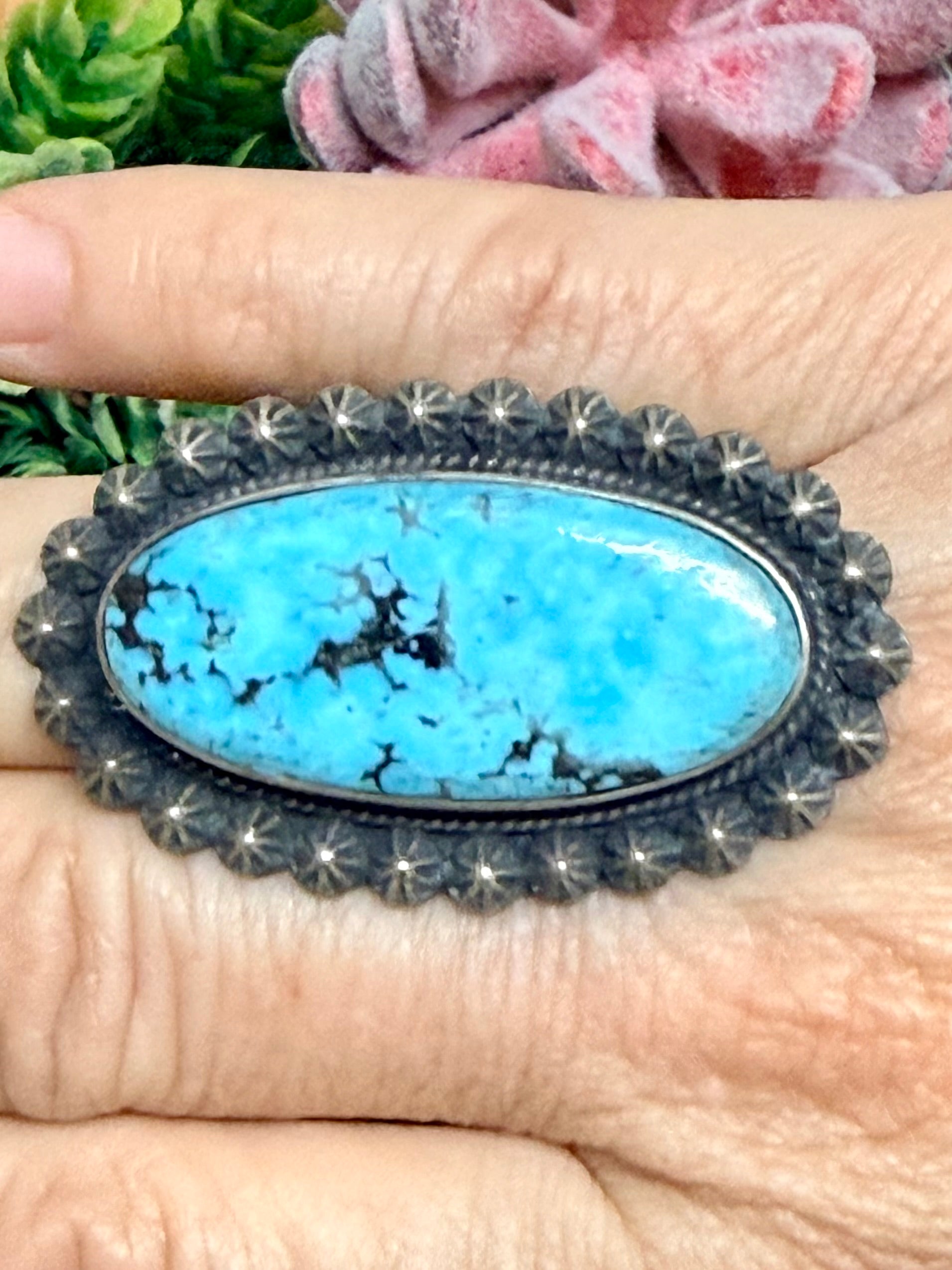 Southwest Handmade Kingman Turquoise & Sterling Silver Ring Size 10.25
