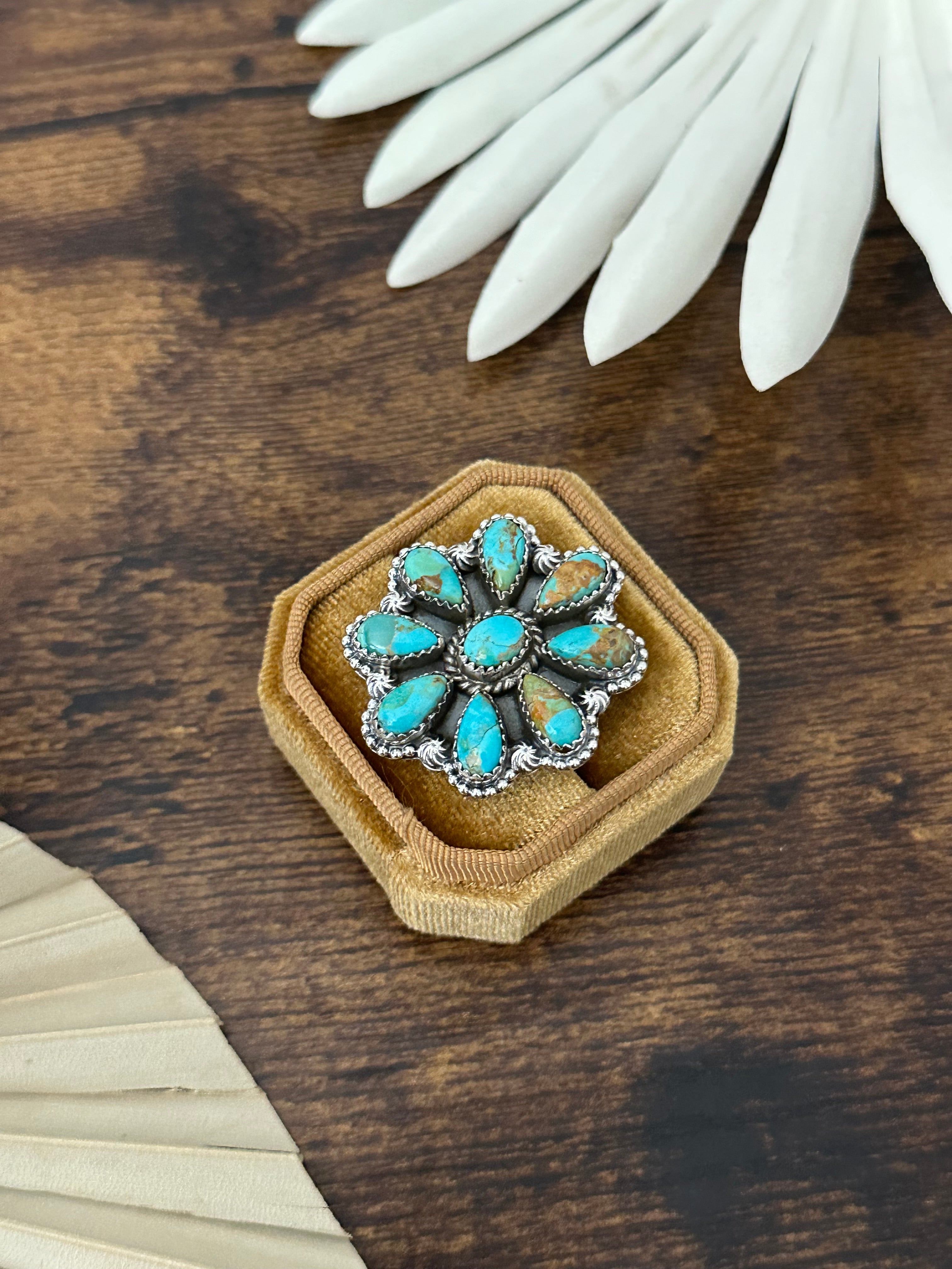 Southwest Handmade Kingman Turquoise & Sterling Silver Adjustable Cluster Ring