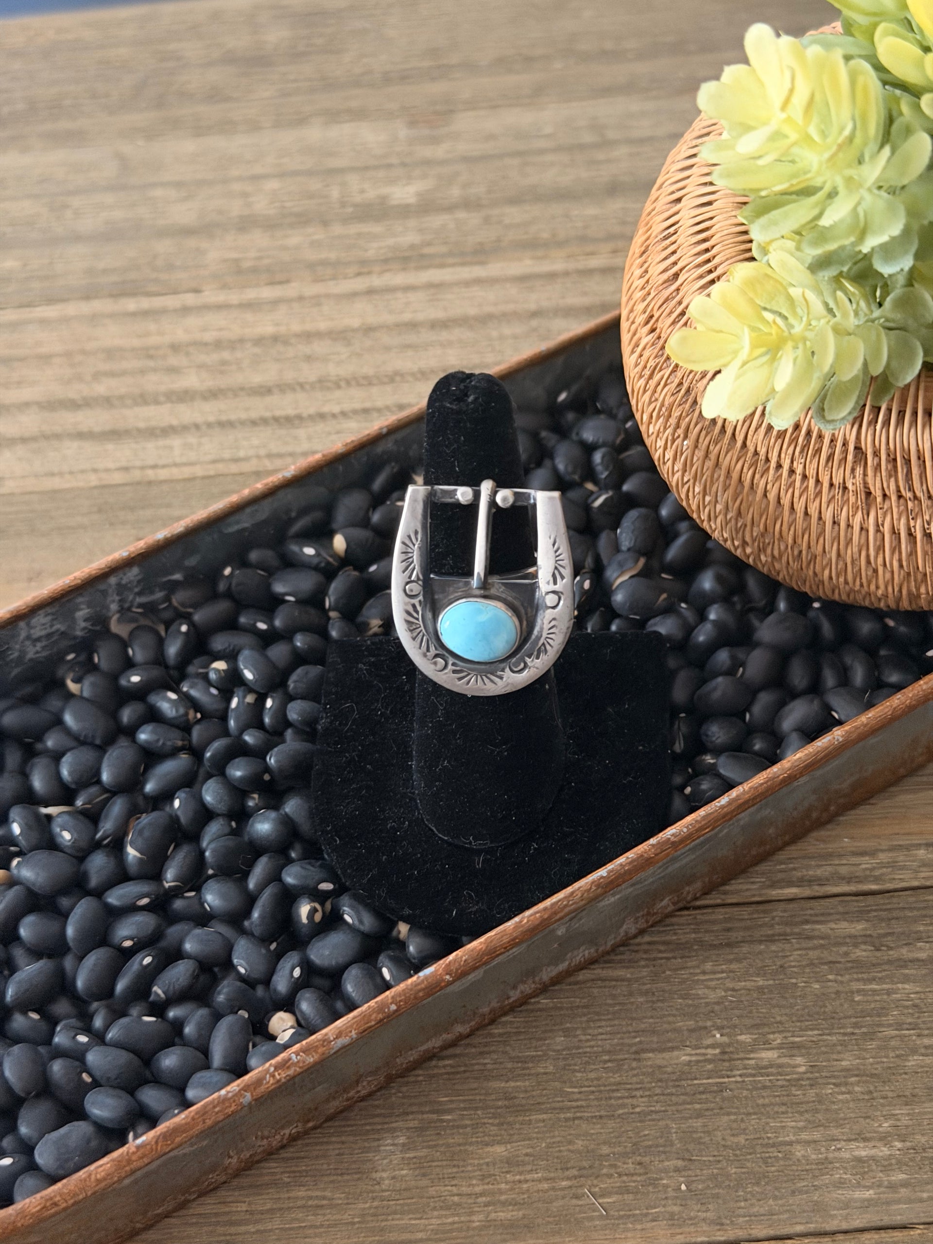 Patrick Yazzie Golden Hills Turquoise & Sterling Silver Adjustable Buckle Ring