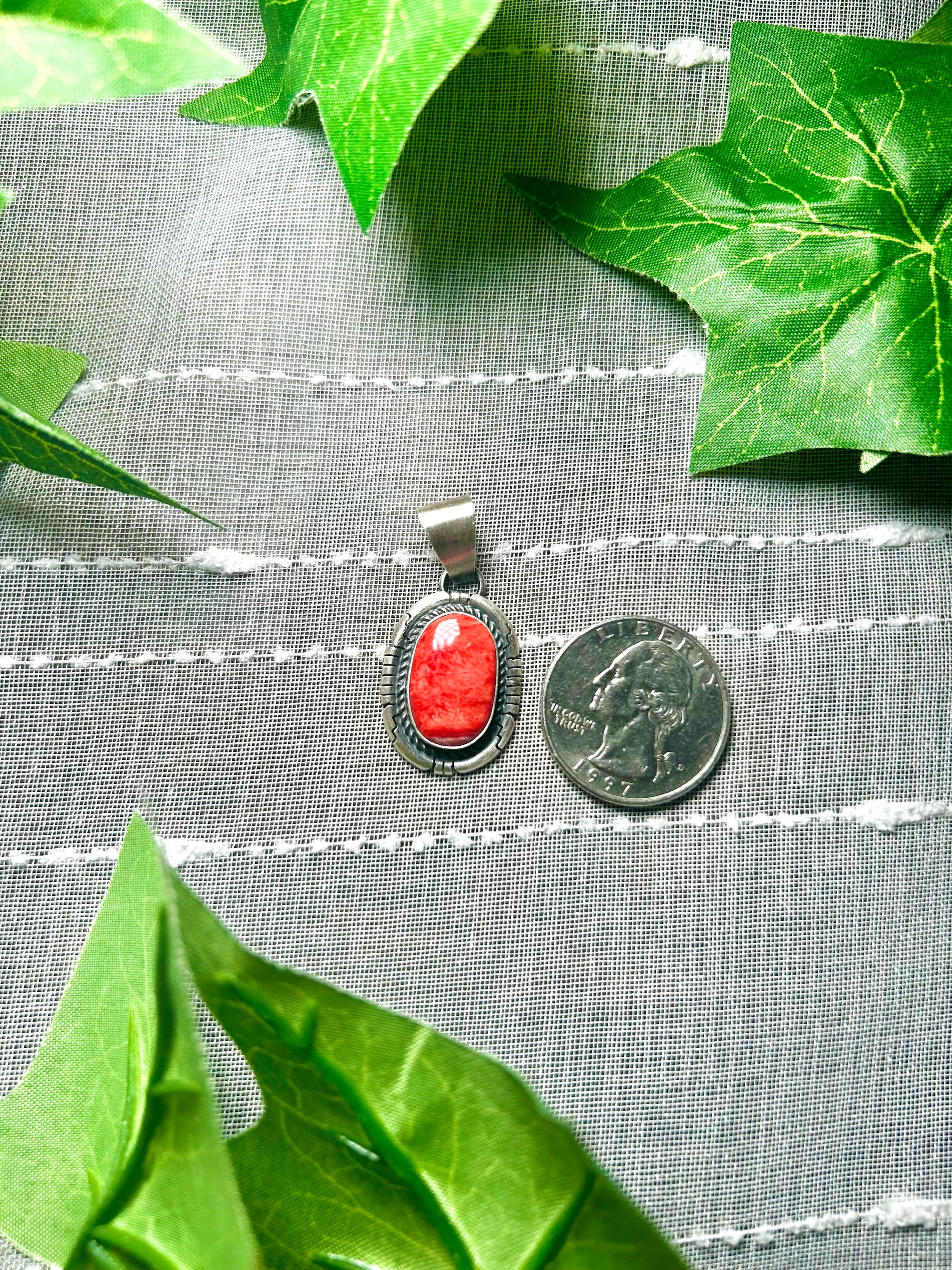 Navajo Made Spiny Oyster & Sterling Silver Pendant