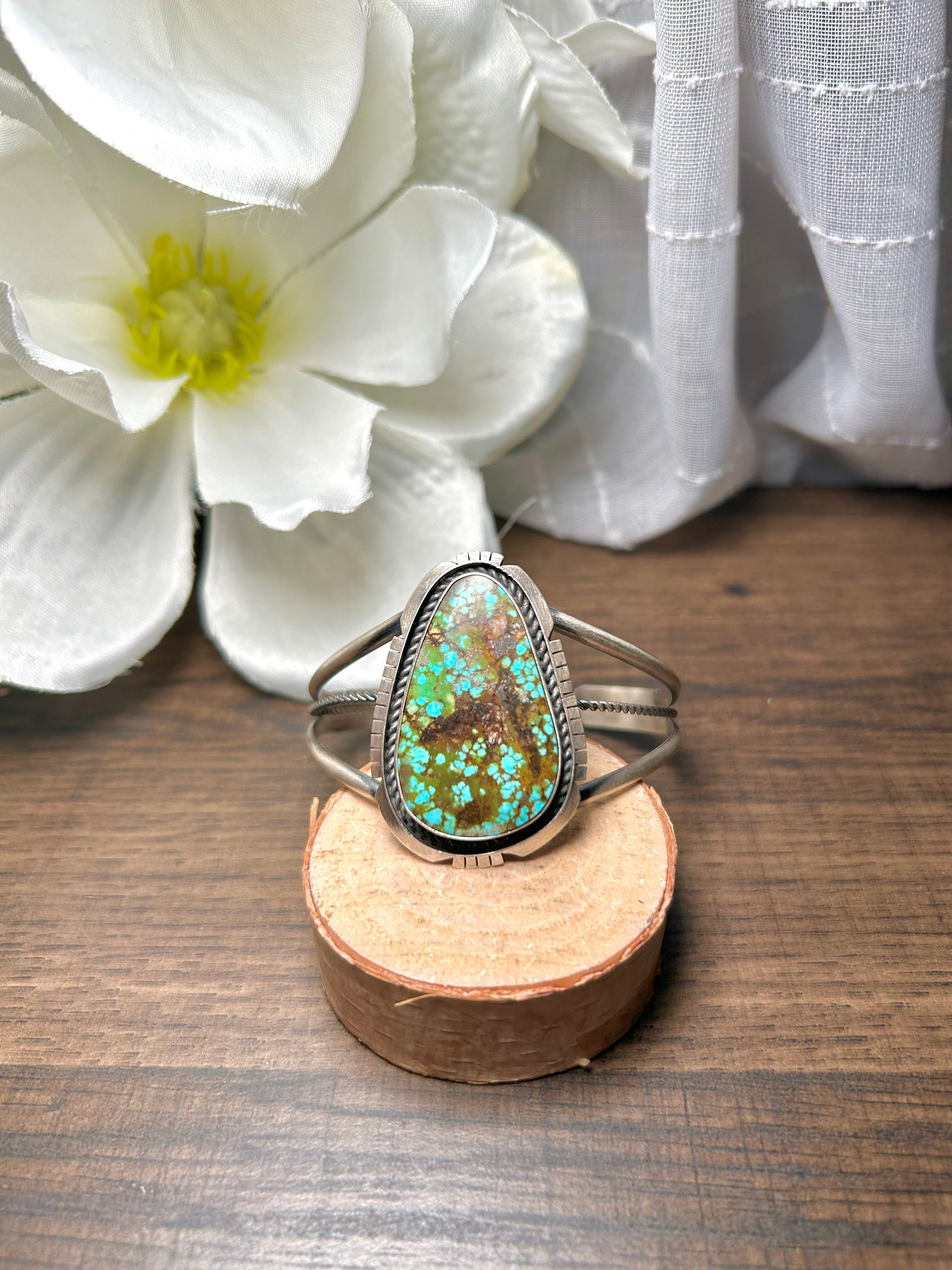 Navajo Made Kingman Turquoise & Sterling Silver Cuff Bracelet