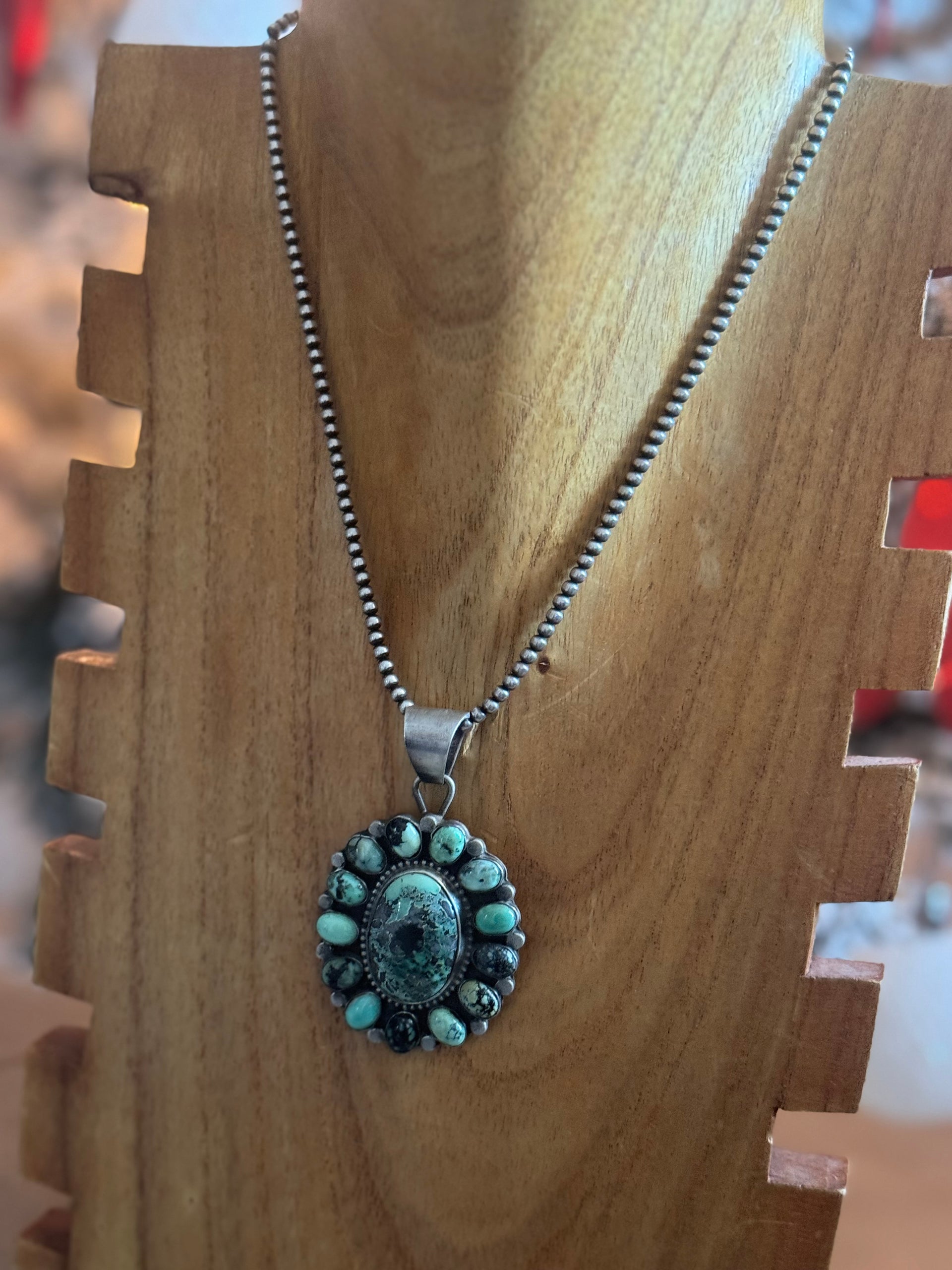 Sheila Becenti New Lander Variscite & Sterling Silver Cluster Pendant