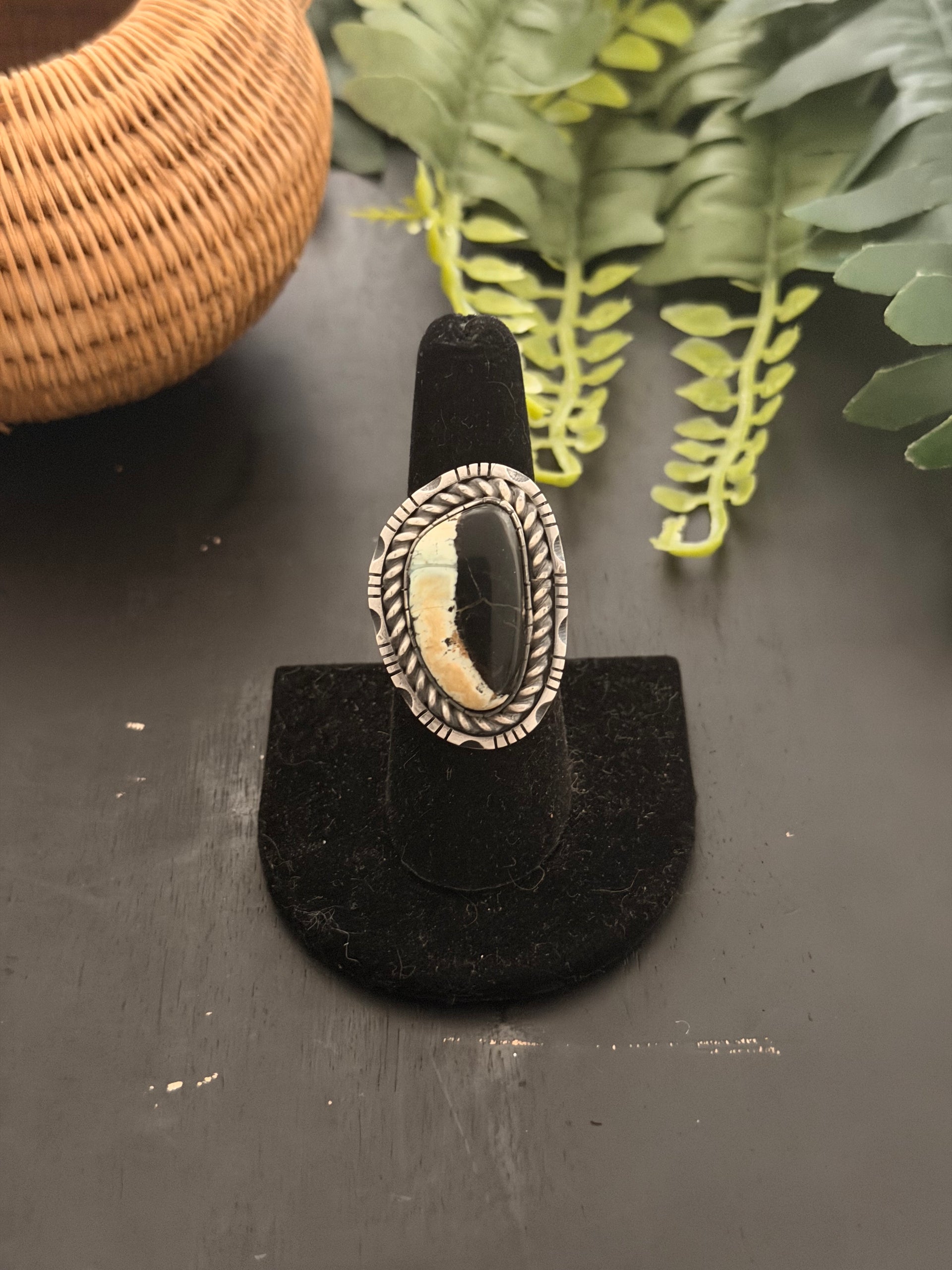 Walker Vandever Black Jack Turquoise & Sterling Silver Ring Size 8