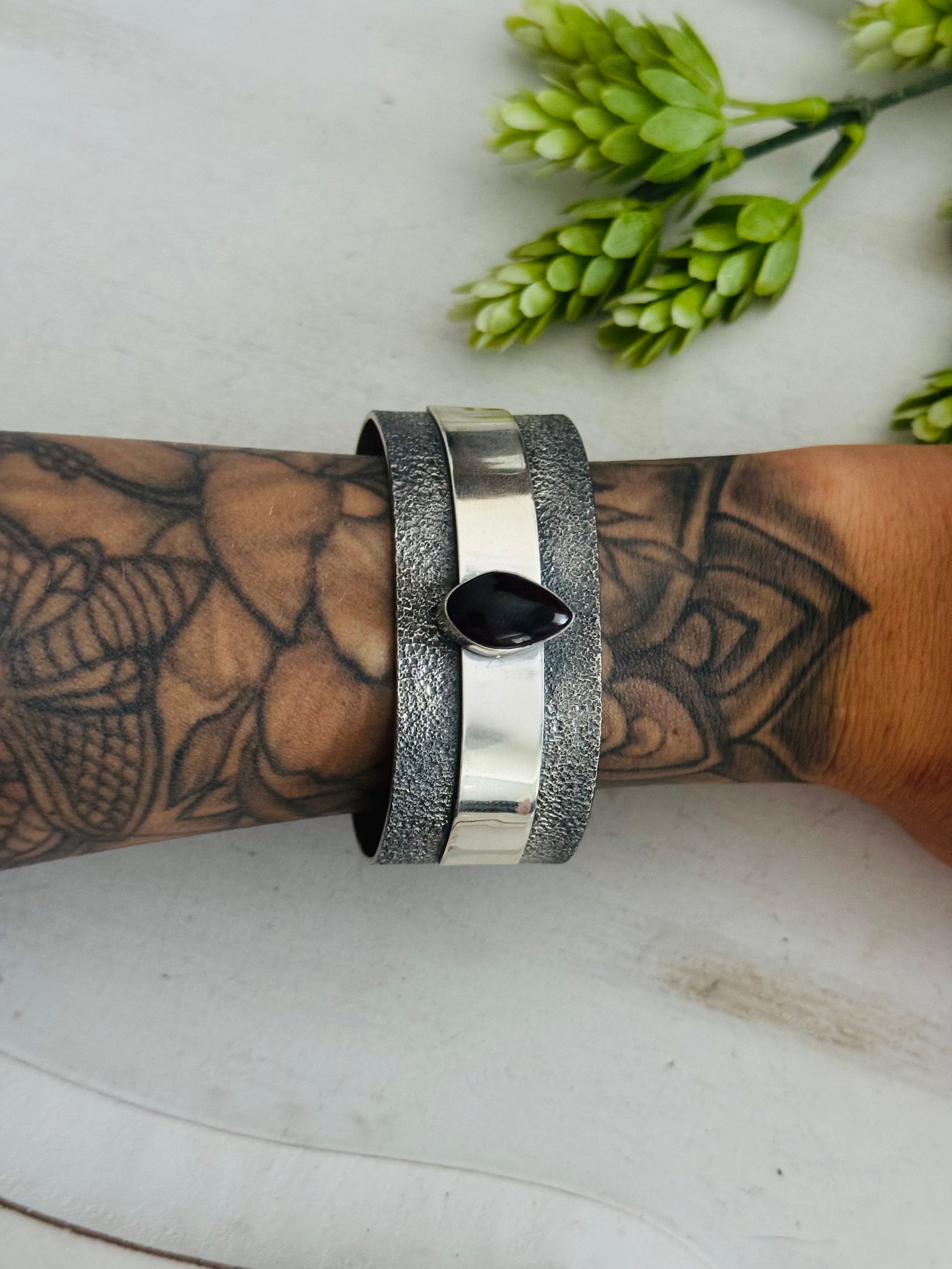 David Benally Sugilite & Sterling Silver Cluster Tufa Cast Cuff Bracelet