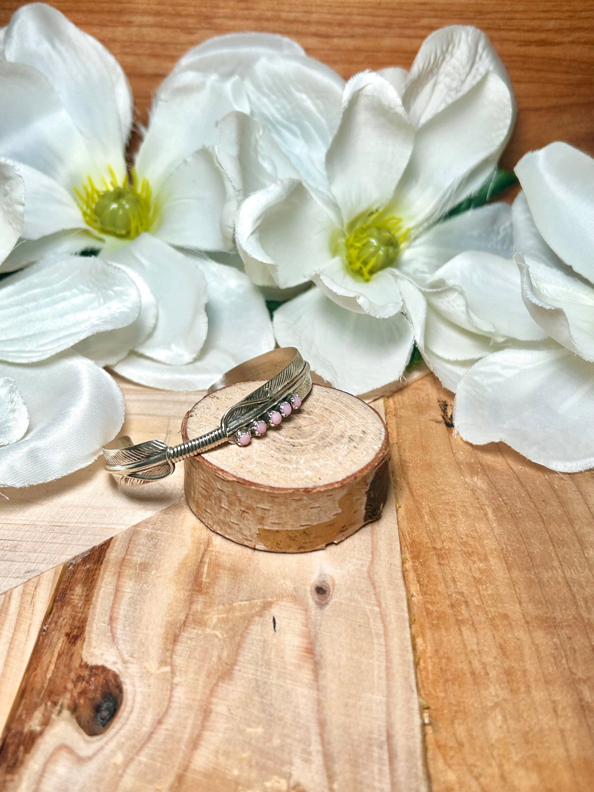 Aaron Davis Pink Conch & Sterling Silver Cuff Bracelet