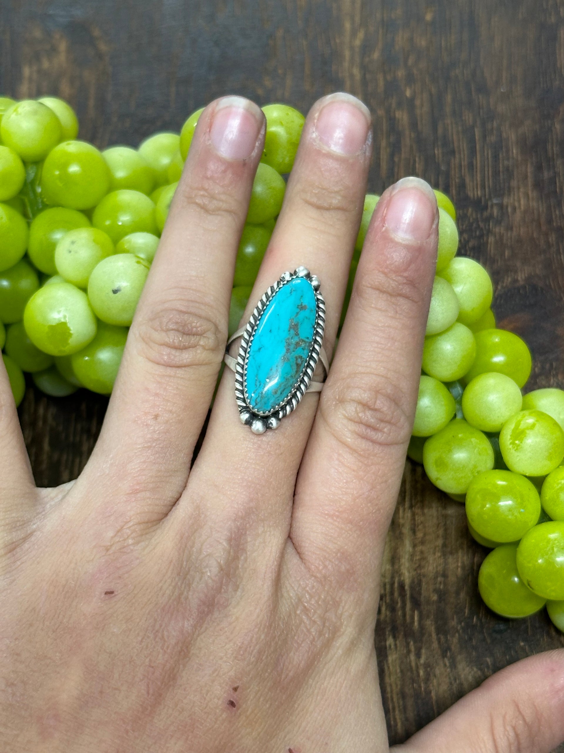 Navajo Made Kingman Turquoise & Sterling Silver Ring Size 7.25