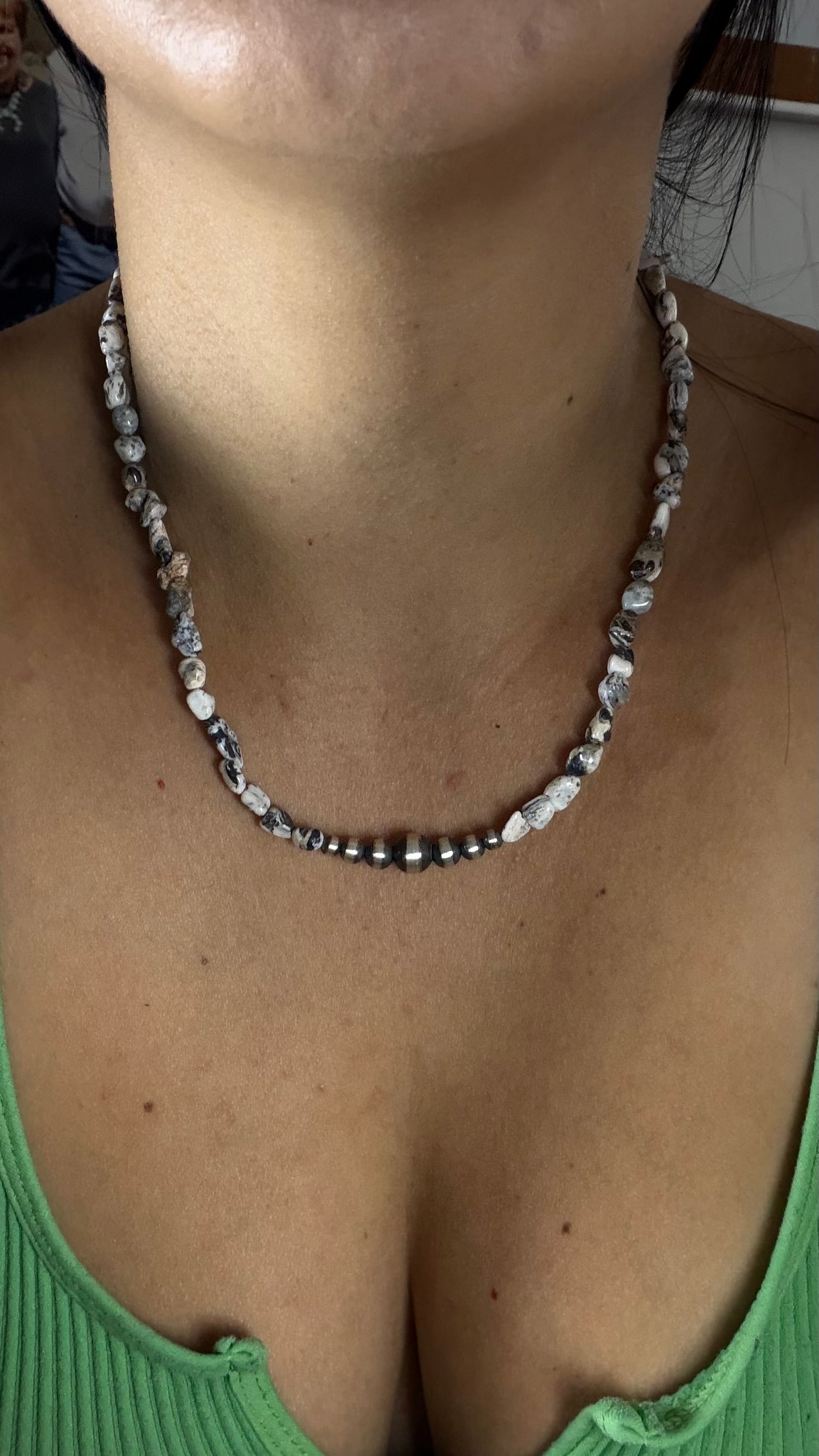Navajo Strung White Buffalo & Sterling Silver Machine Made Pearl 18” Beaded Necklace