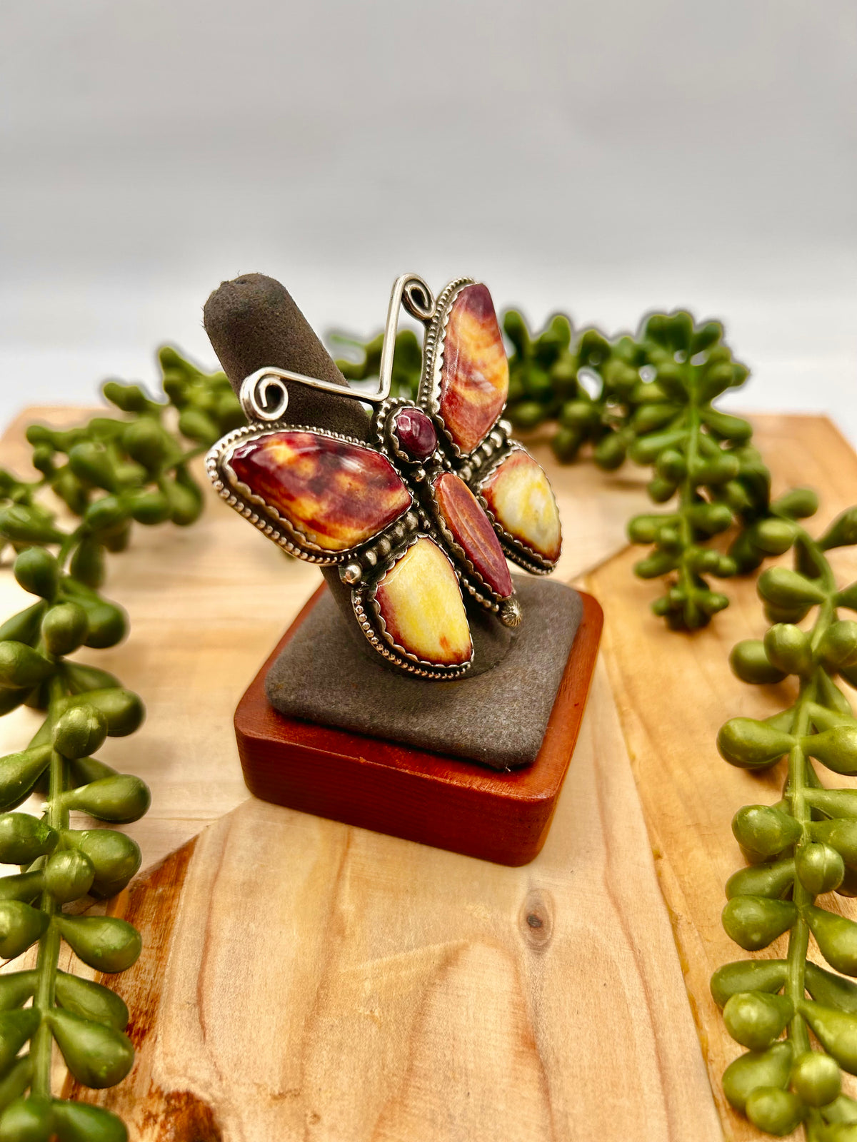 Navajo Made Spiny Oyster & Sterling Silver Adjustable Ring