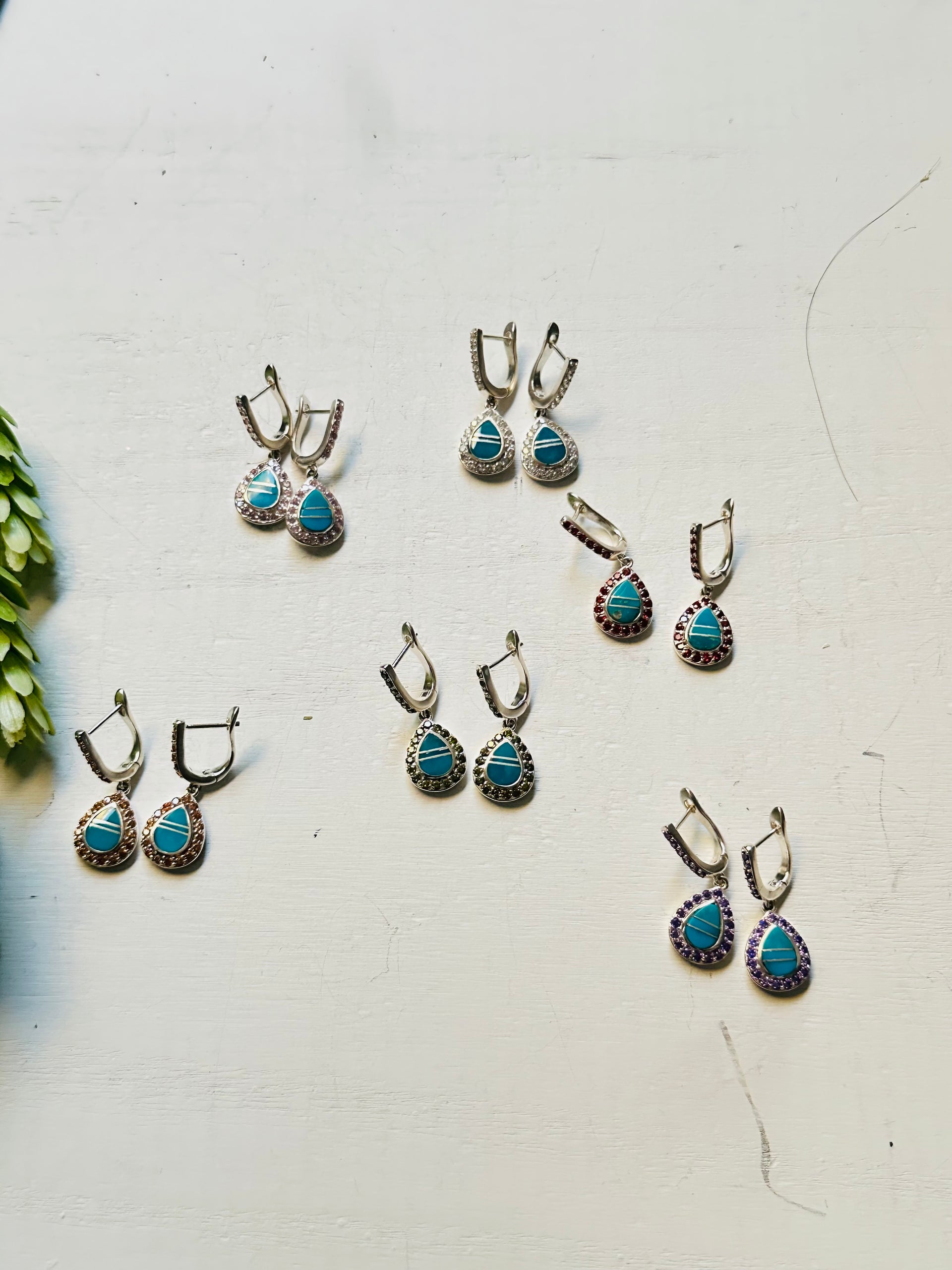 Navajo Made Cast Multi Stone & Sterling Silver Inlay Earrings