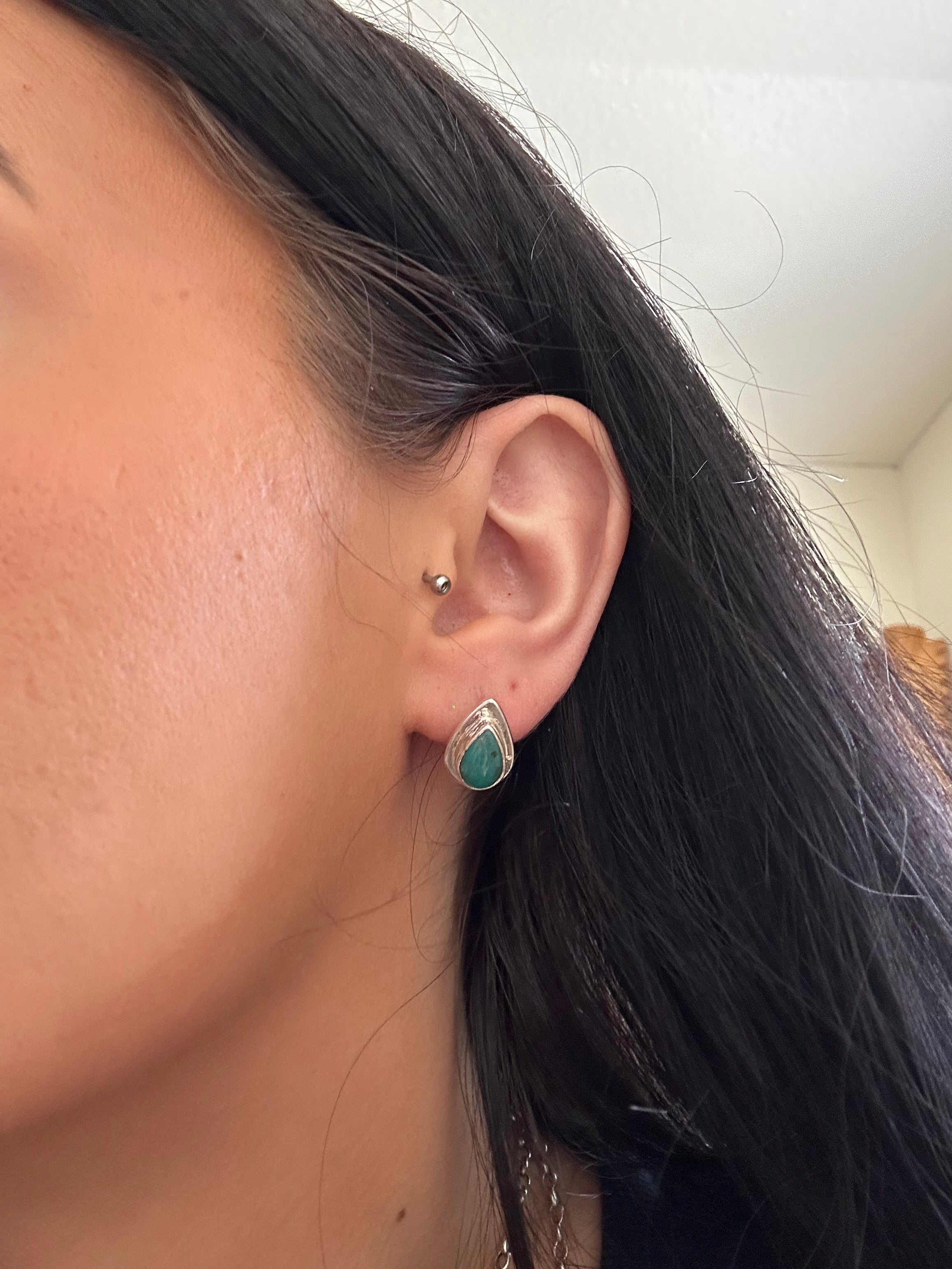 Navajo Handmade Kingman Turquoise & Sterling Silver Post Earrings