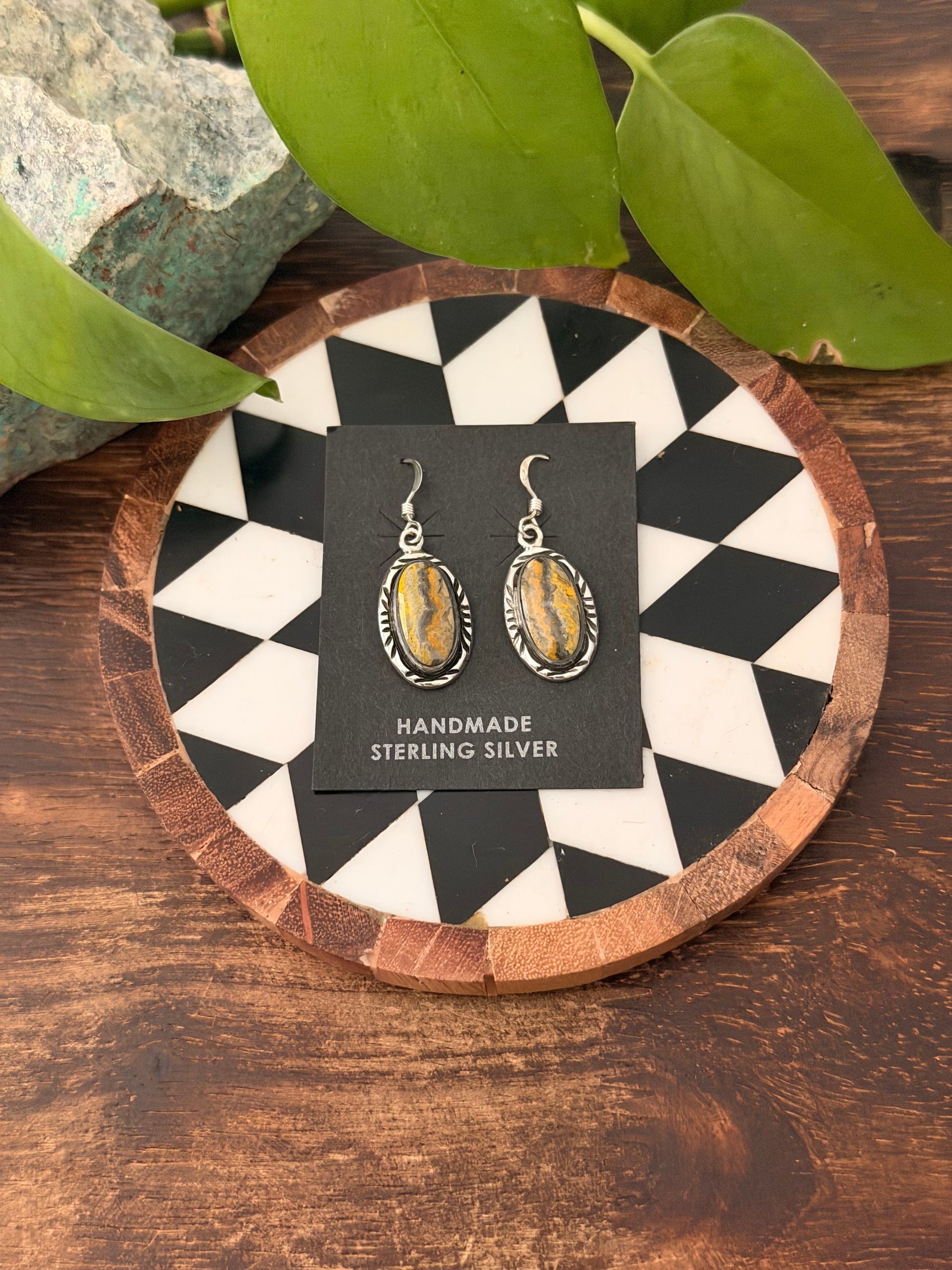 Navajo Made BB Agate & Sterling Silver Dangle Earrings