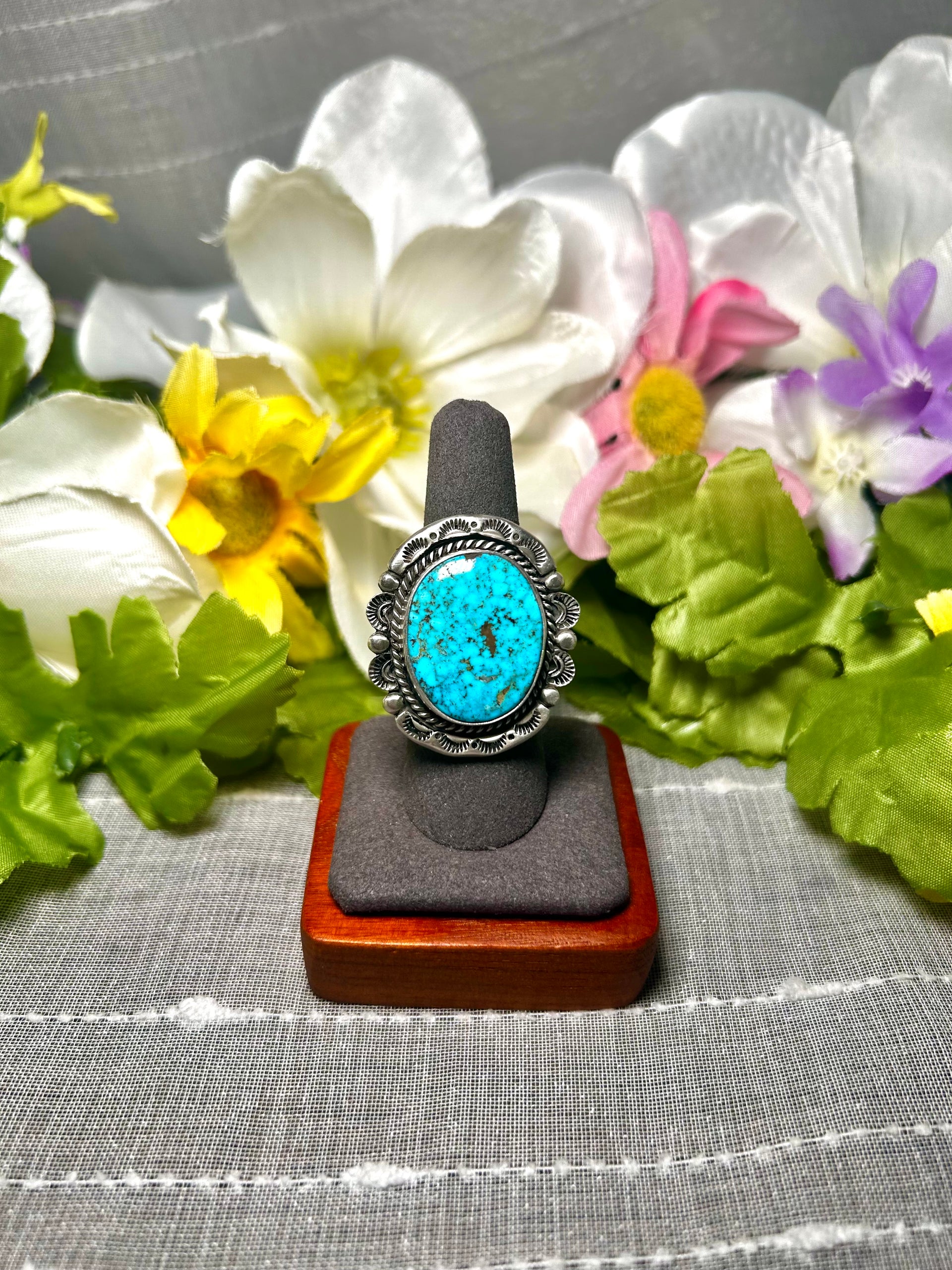 Fred Francis Highgrade Kingman Turquoise & Sterling Silver Adjustable Ring