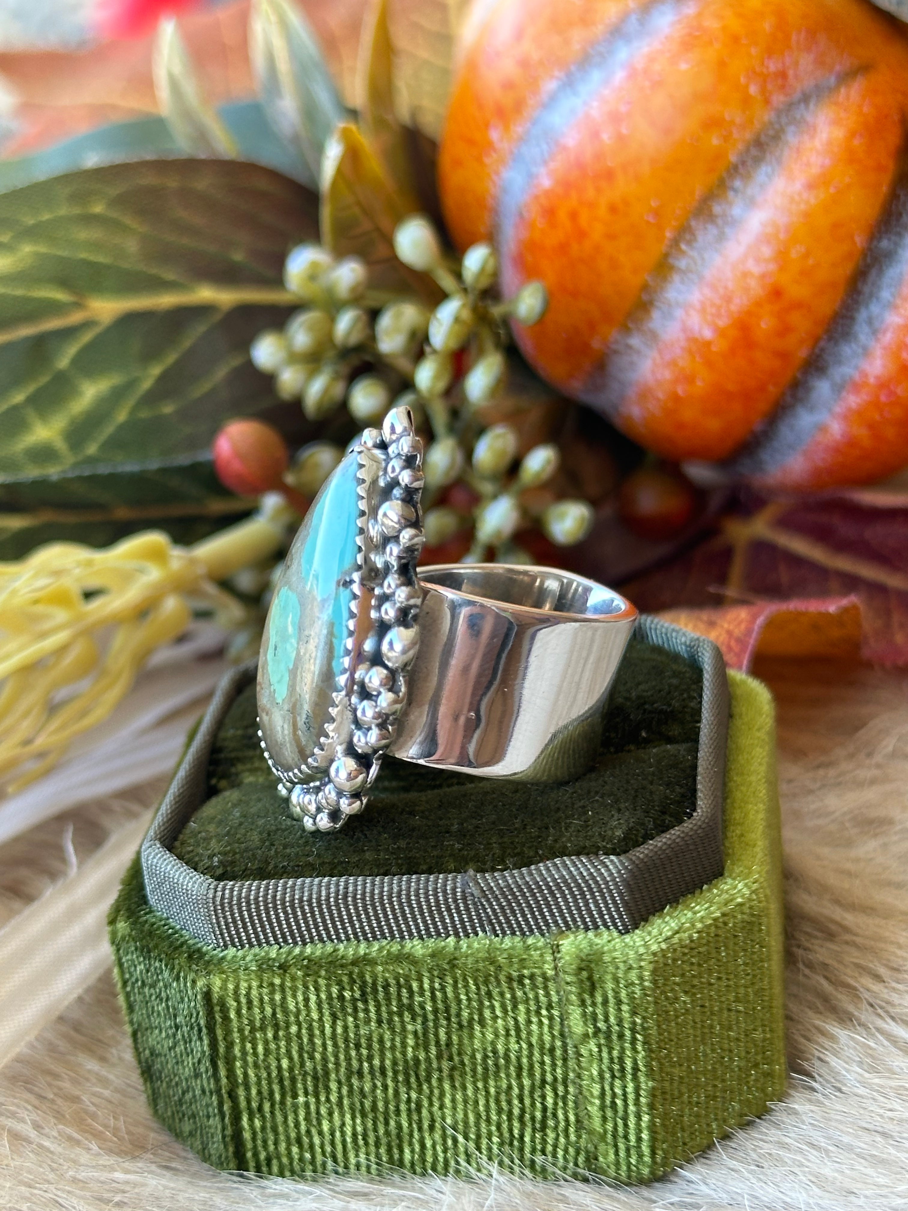 Southwest Handmade #8 Turquoise & Sterling Silver Adjustable Ring