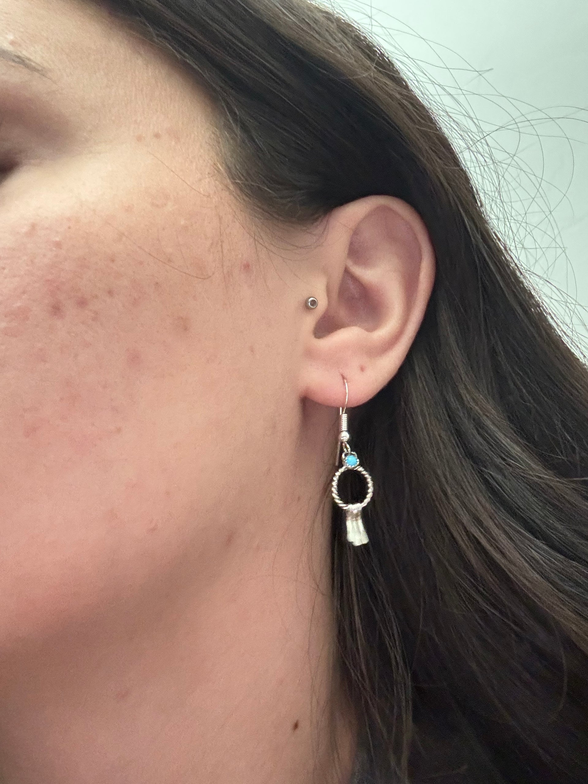 Navajo Made Turquoise & Sterling Silver Dangle Earrings