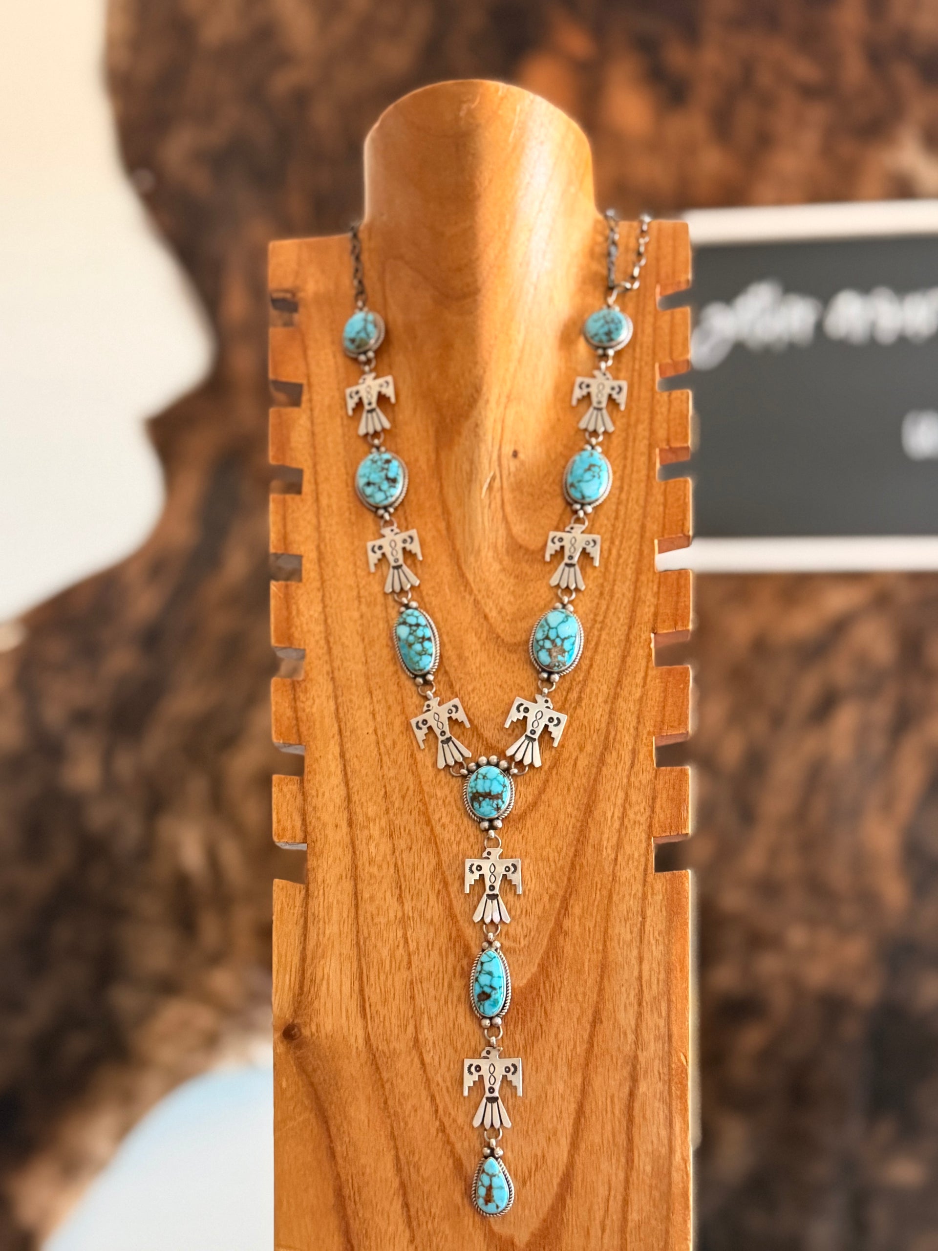 Navajo Made High Grade Kingman Turquoise and Sterling Silver Lariat Necklace Set