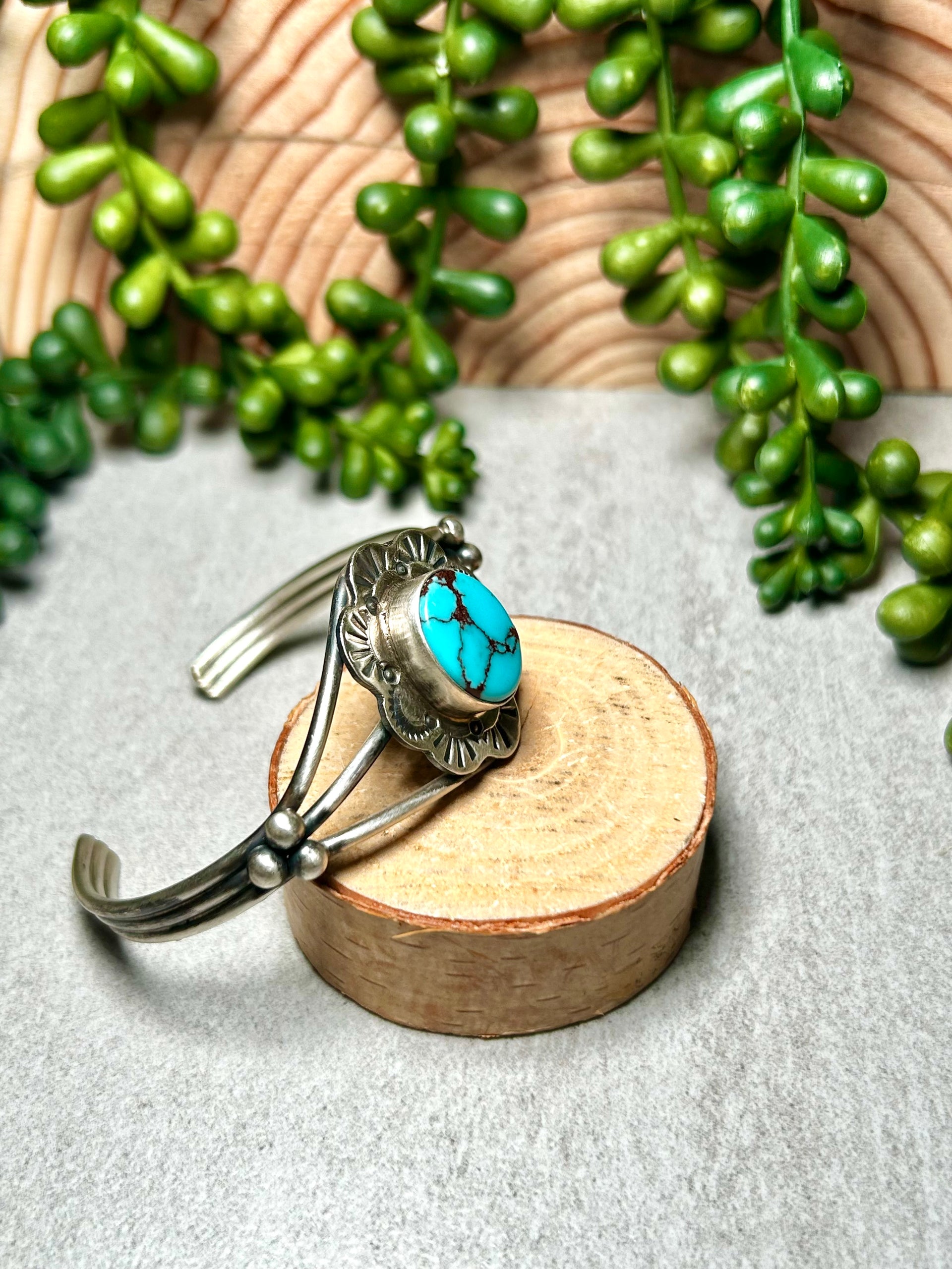 Navajo Made Egyptian Turquoise & Sterling Silver Cuff Bracelet