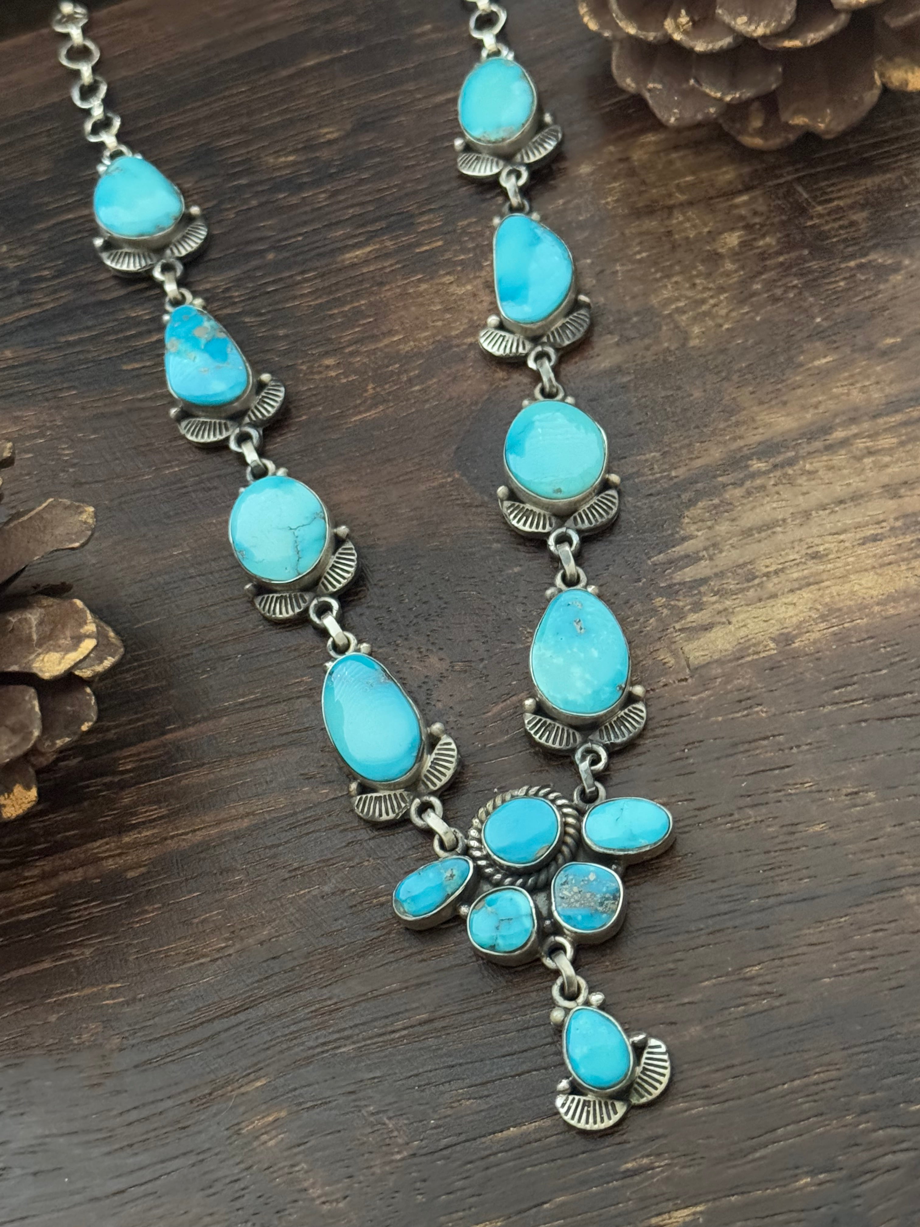 TTD Valley Blue Turquoise & Sterling Silver Lariat Necklace