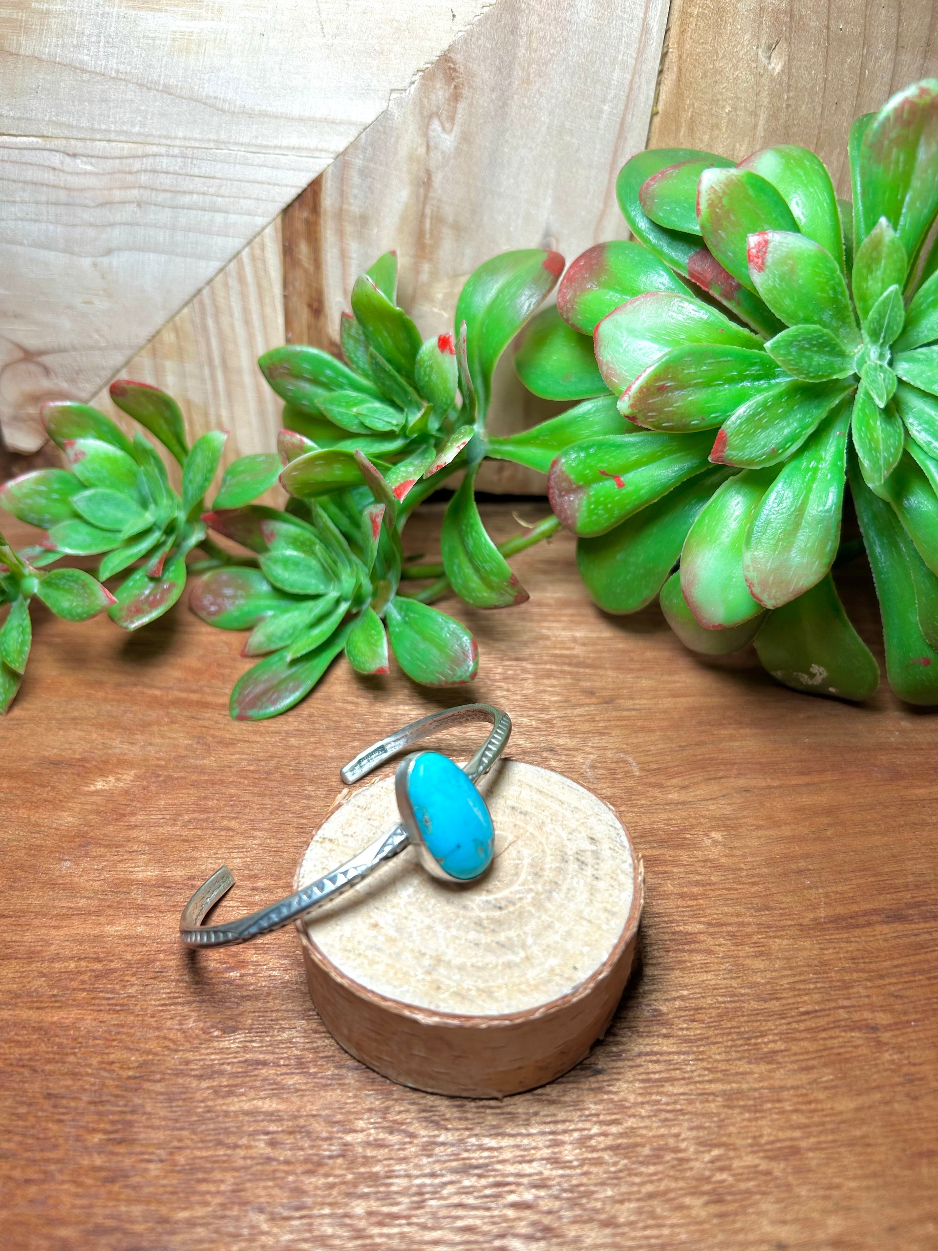 Navajo Made Kingman Turquoise & Sterling Silver Cuff Bracelet
