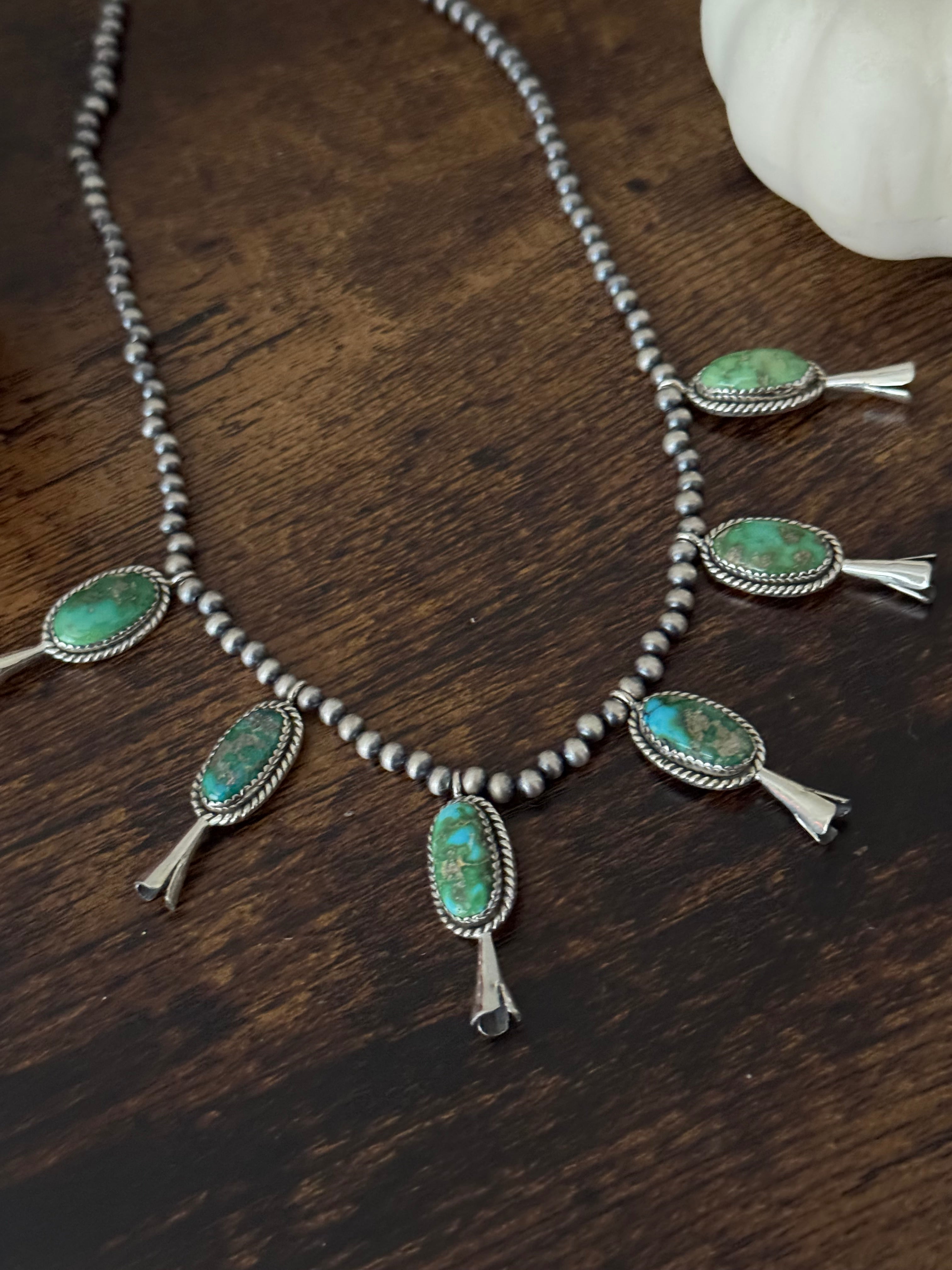 Southwest Handmade Sonoran Mountain Turquoise & Sterling Silver Blossom Necklace