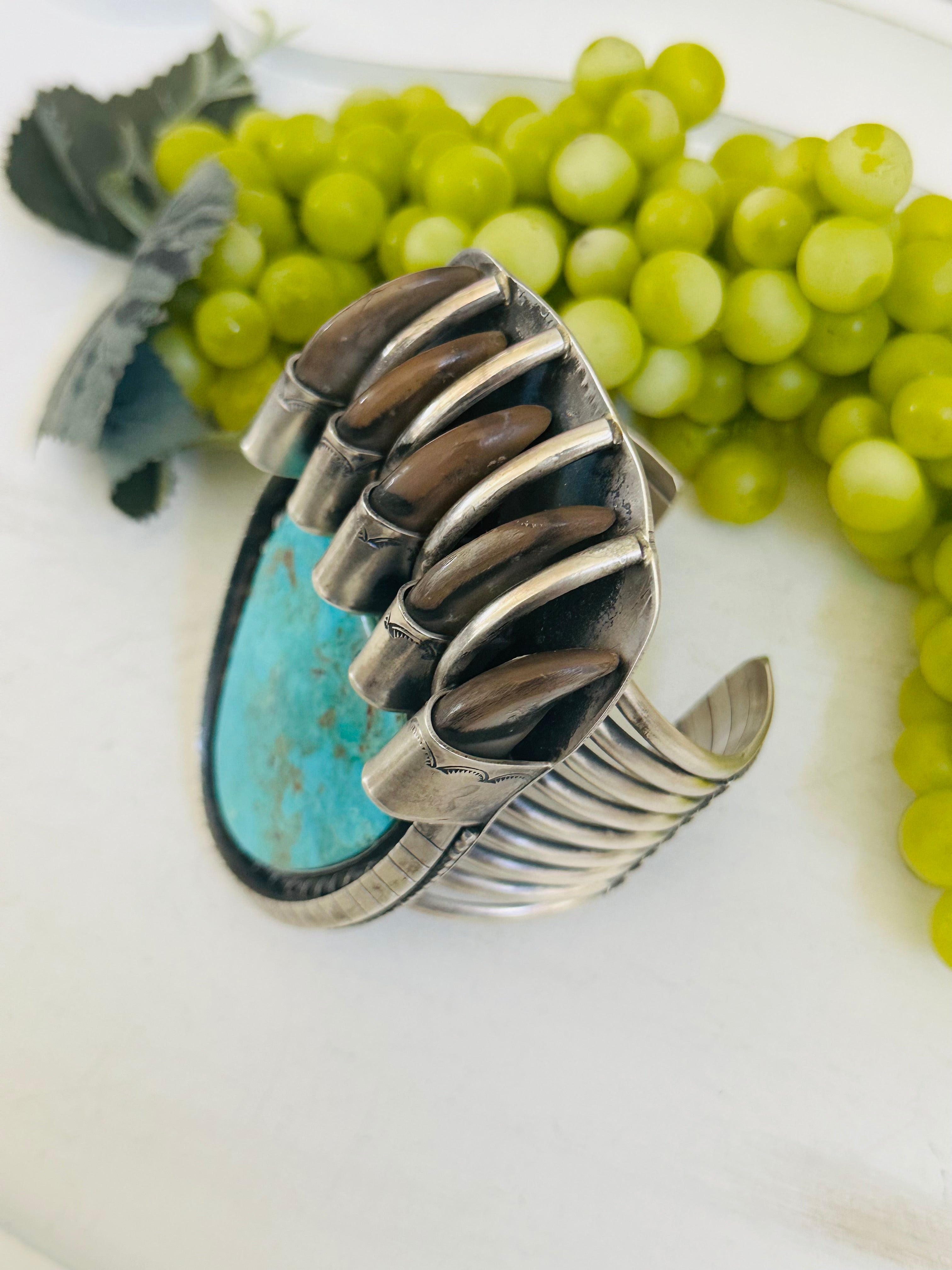 Tony Yazzie Kingman Turquoise & Sterling Silver Bear Claw Cuff Bracelet