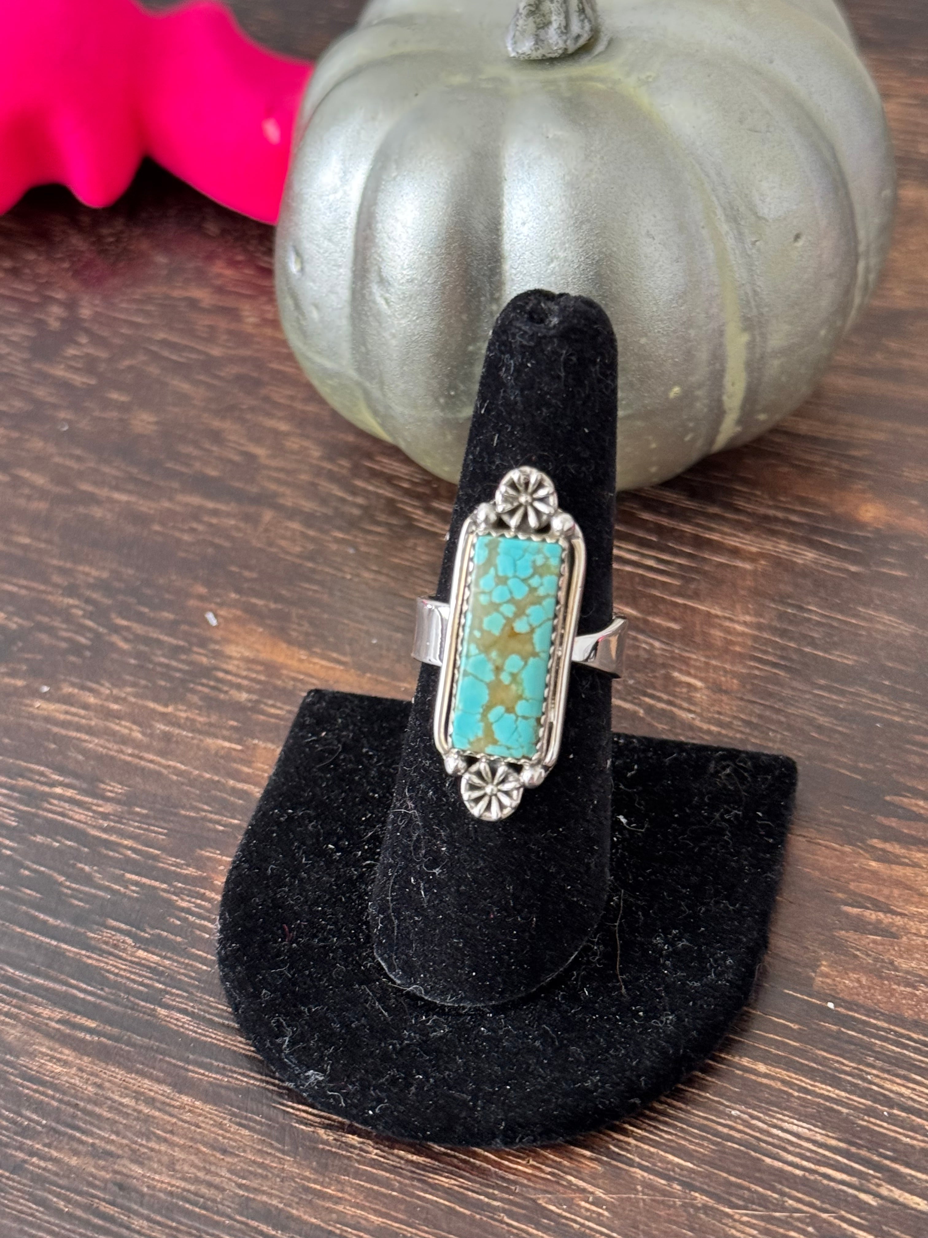 Southwest Handmade Number 8 Turquoise & Sterling Silver Adjustable Ring