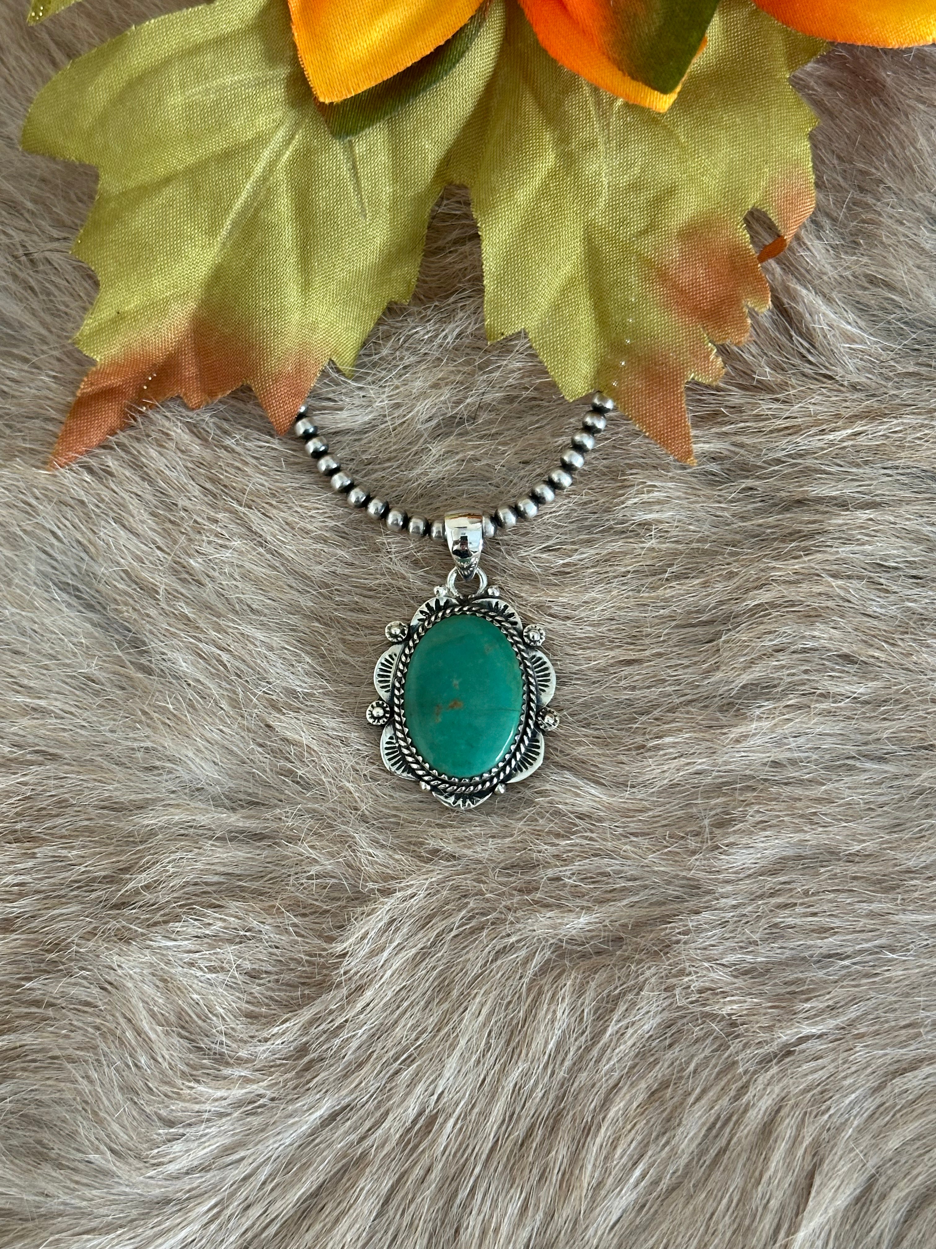 Southwest Handmade Kingman Turquoise & Sterling Silver Pendant