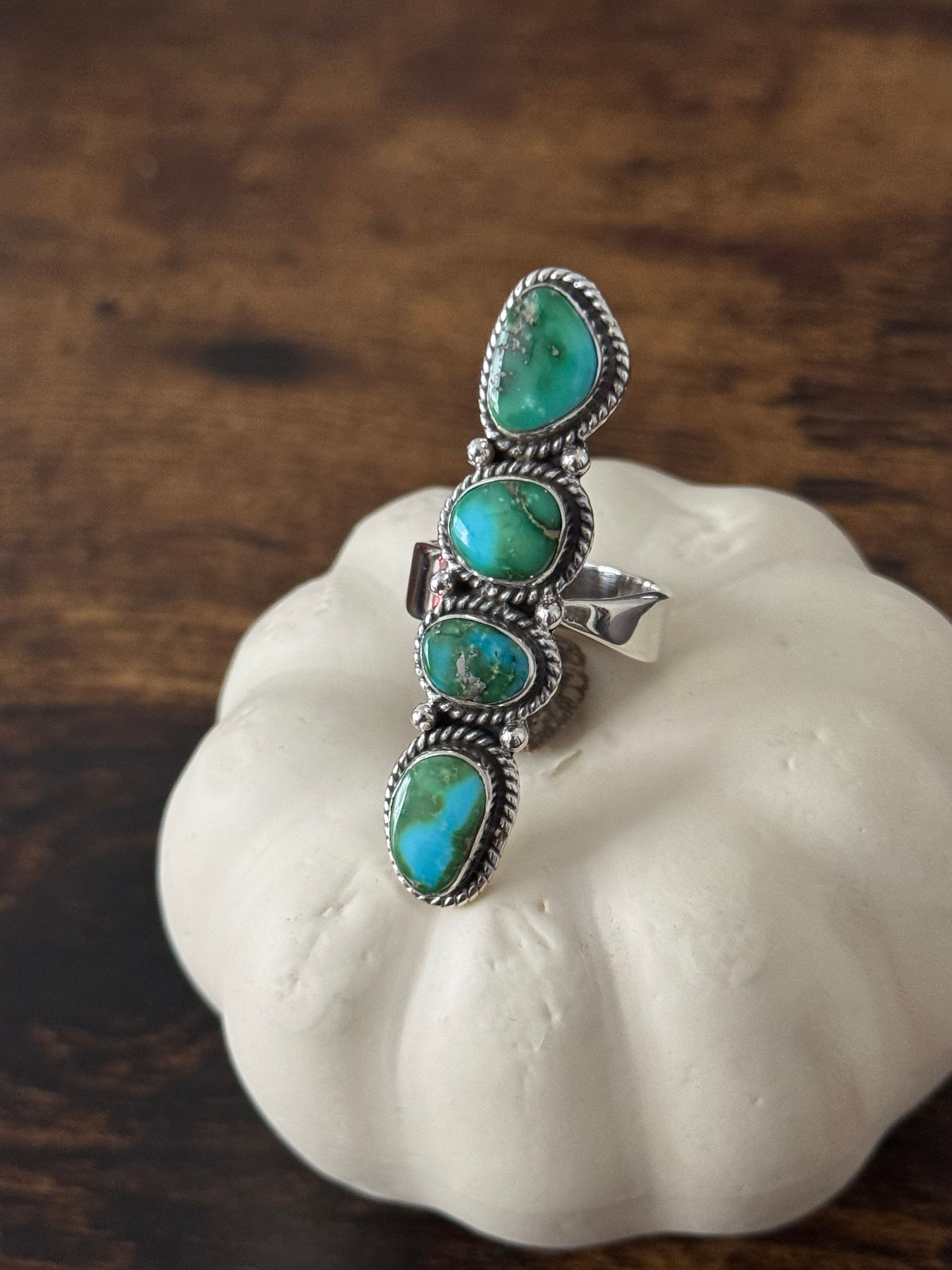 Southwest Handmade Sonoran Mountain Turquoise & Sterling Silver Adjustable Cluster Ring