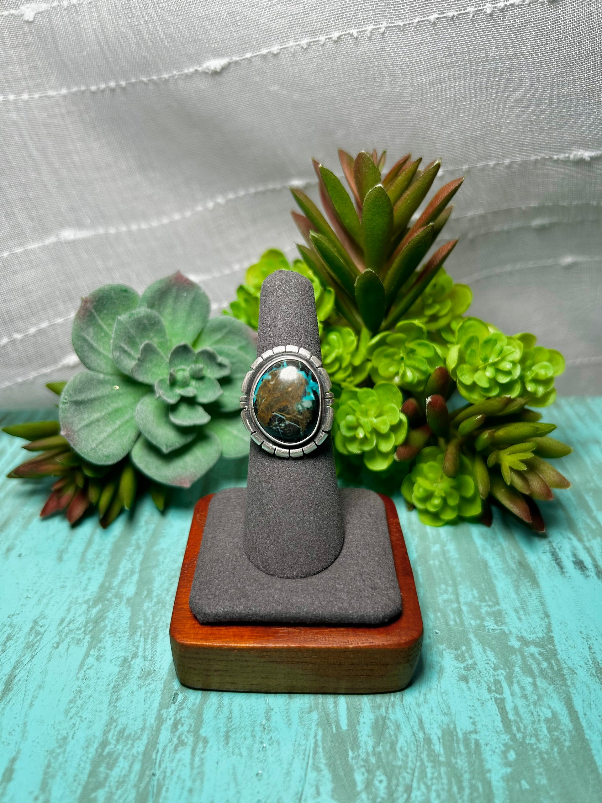 Navajo Made Blue Moon Turquoise & Sterling Sliver Ring Size 6.5