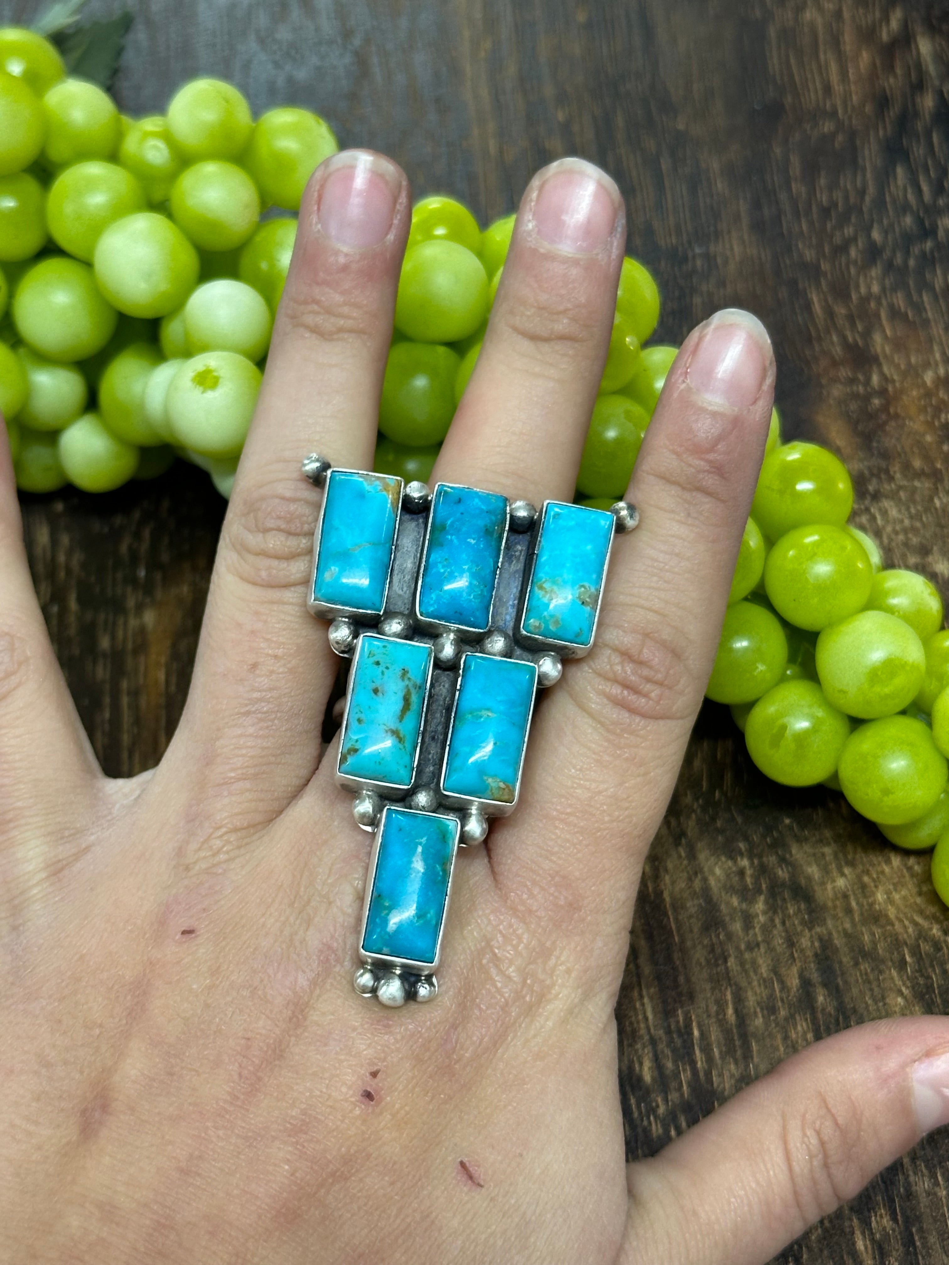 Donovan Skeets Kingman Turquoise & Sterling Silver Cluster Necklace & Adjustable Ring Set