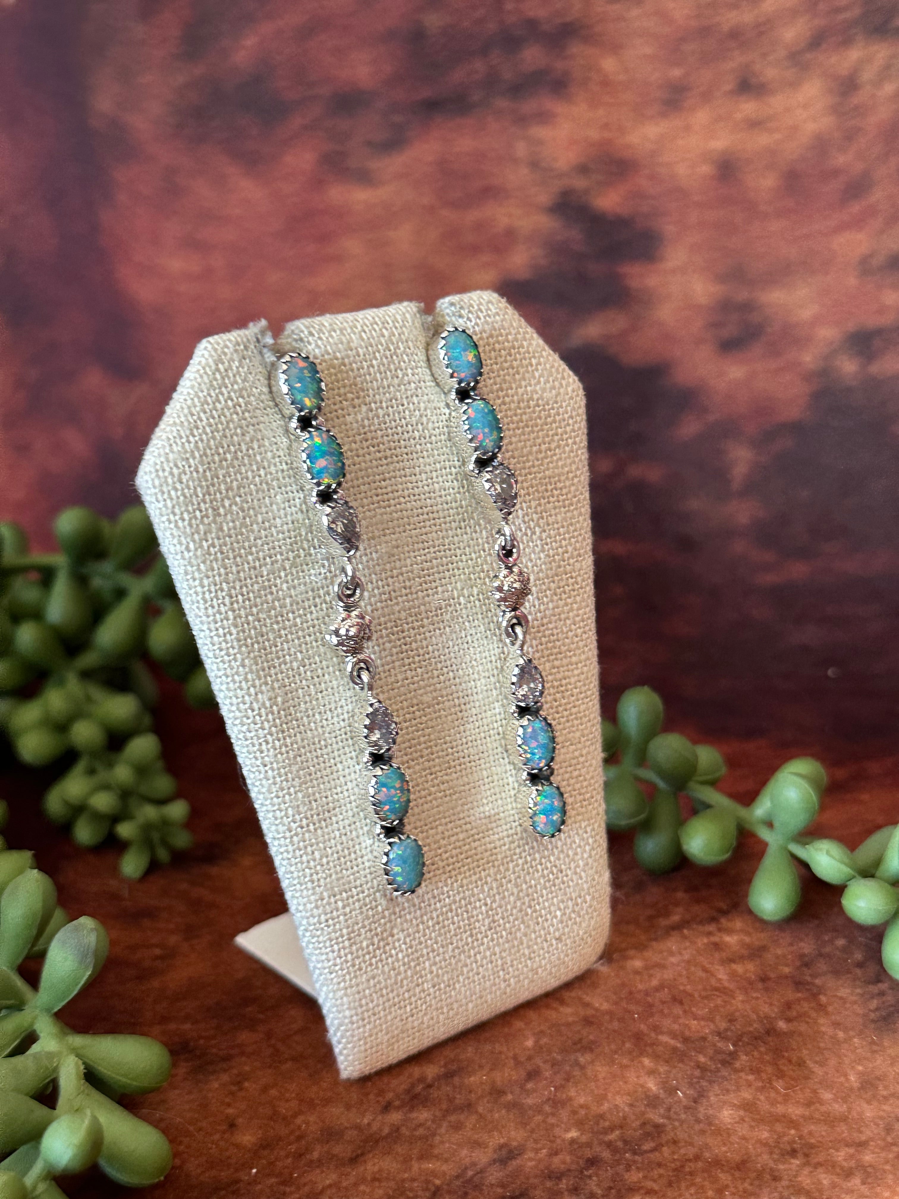 Southwest Handmade Blue Opal & Sterling Silver Post Dangle Earrings