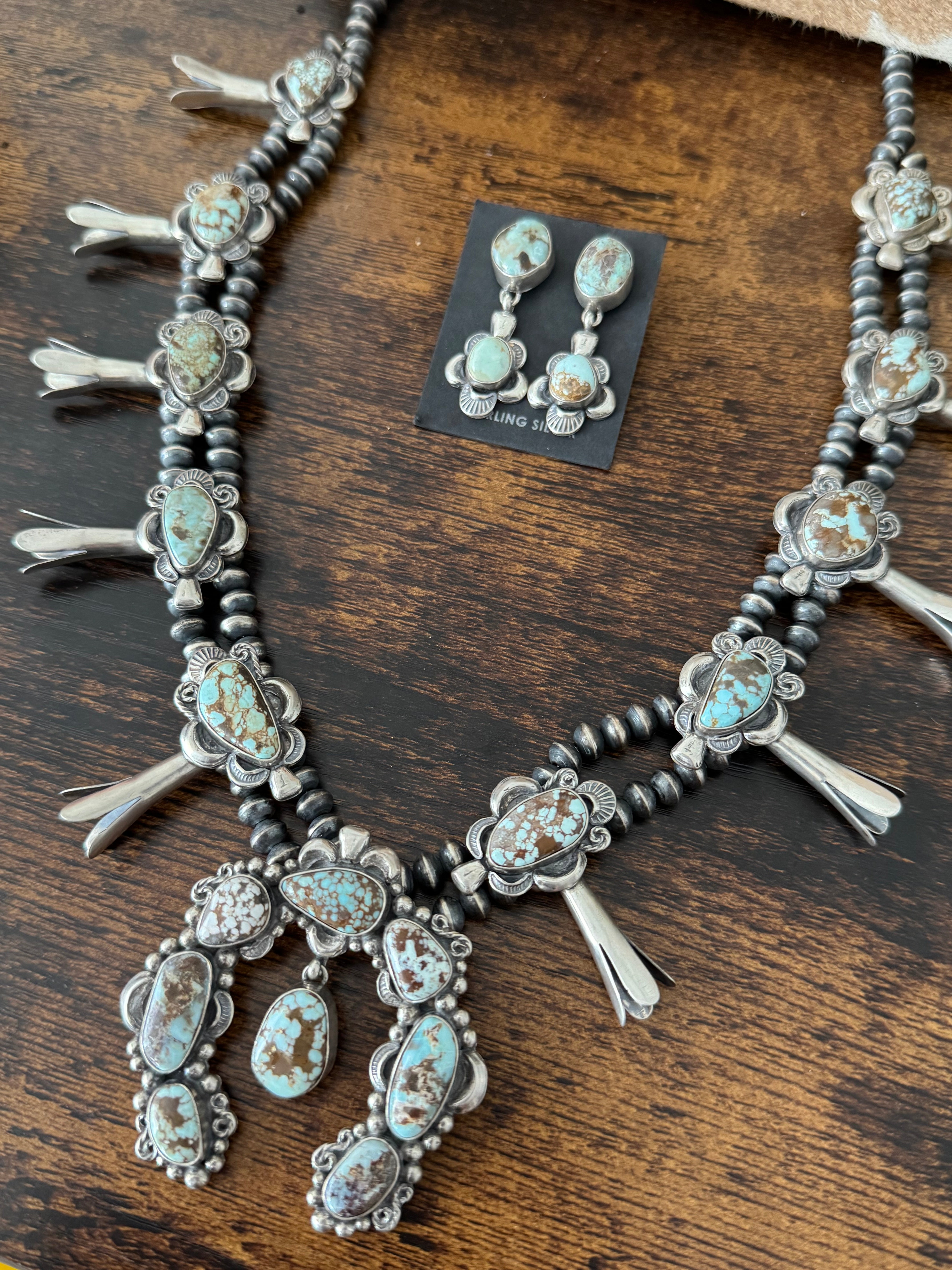 Larry Kaye Dry Creek Turquoise & Sterling Silver Squash Blossom Set