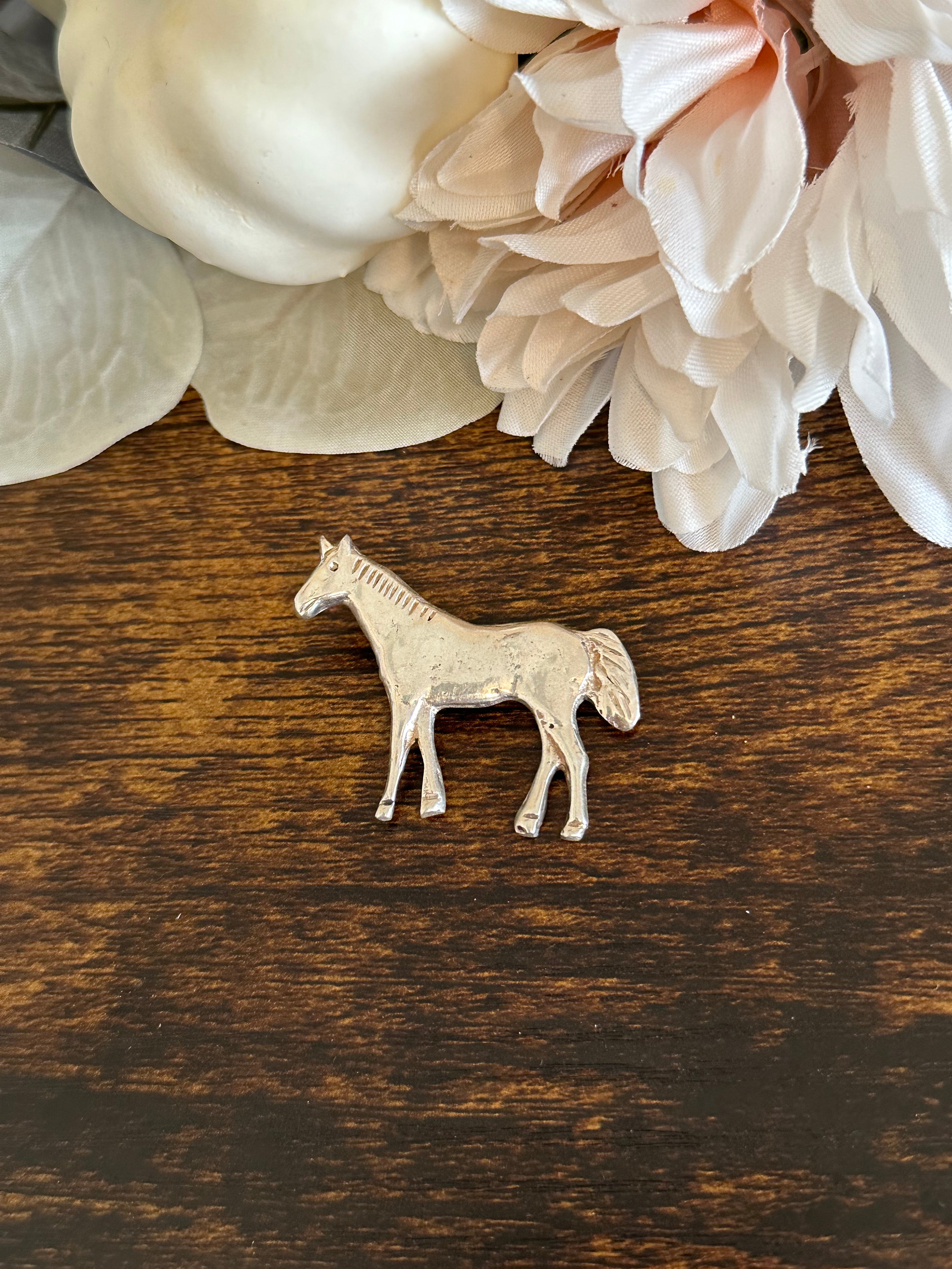 Navajo Made Sterling Silver Horse Pin