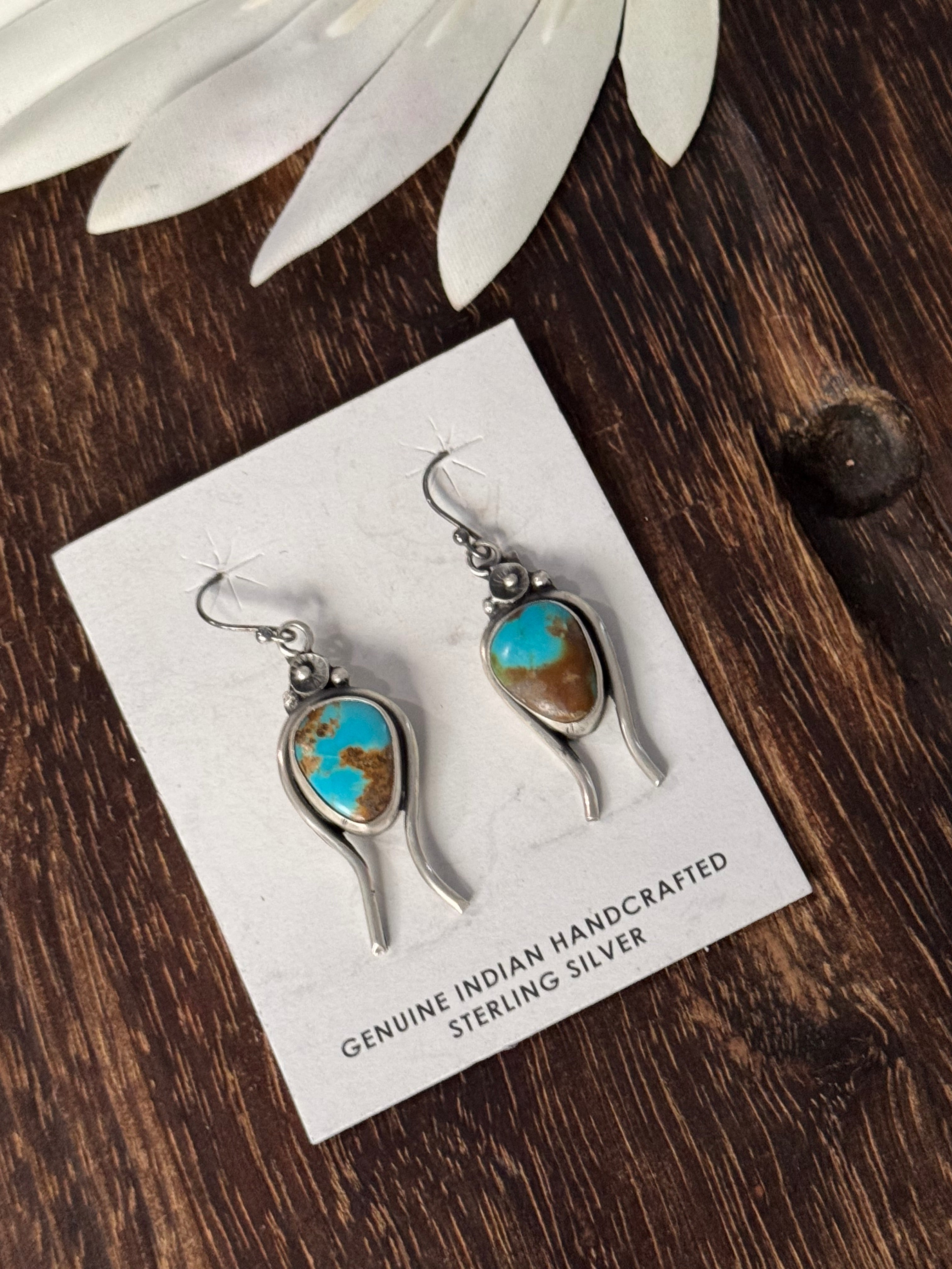 Navajo Made Kingman Turquoise & Sterling Silver Dangle Earrings