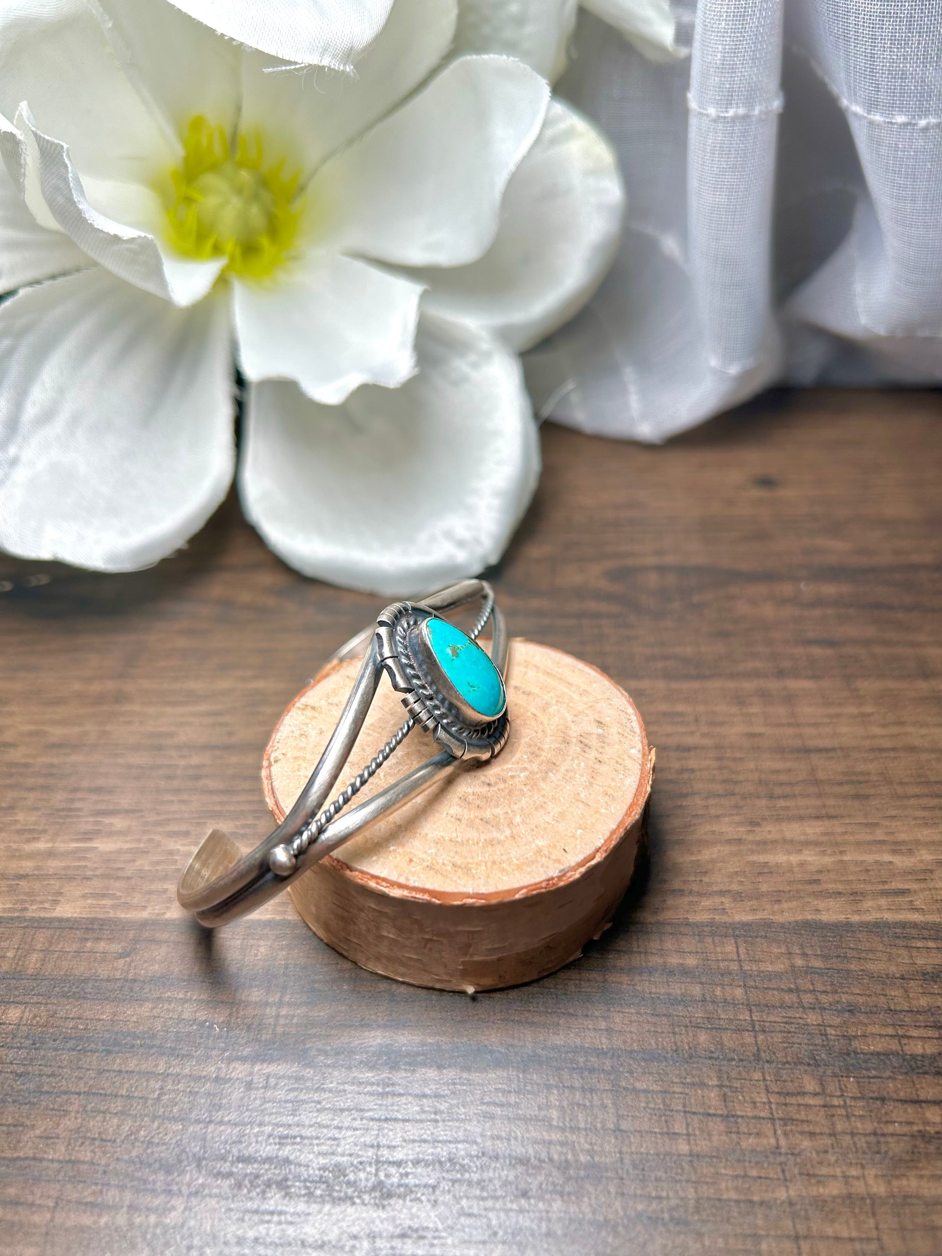 Navajo Made Kingman Turquoise & Sterling Silver Cuff Bracelet