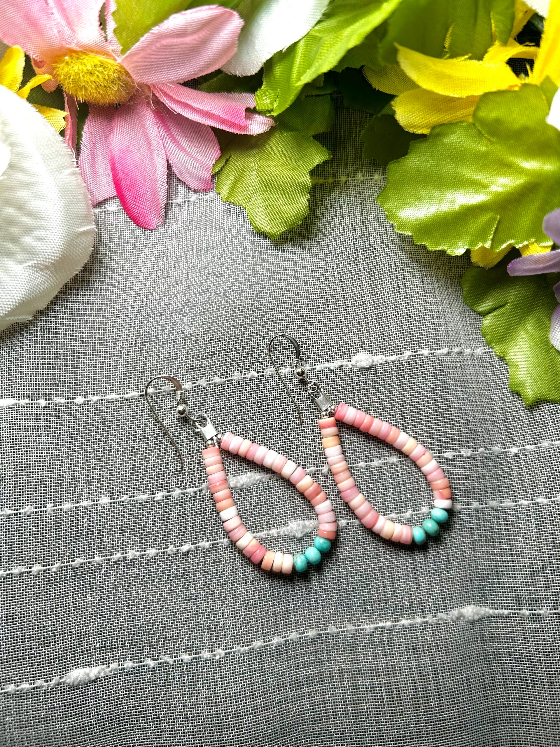 Navajo Made Multi Stone  & Sterling Silver Dangle Earrings