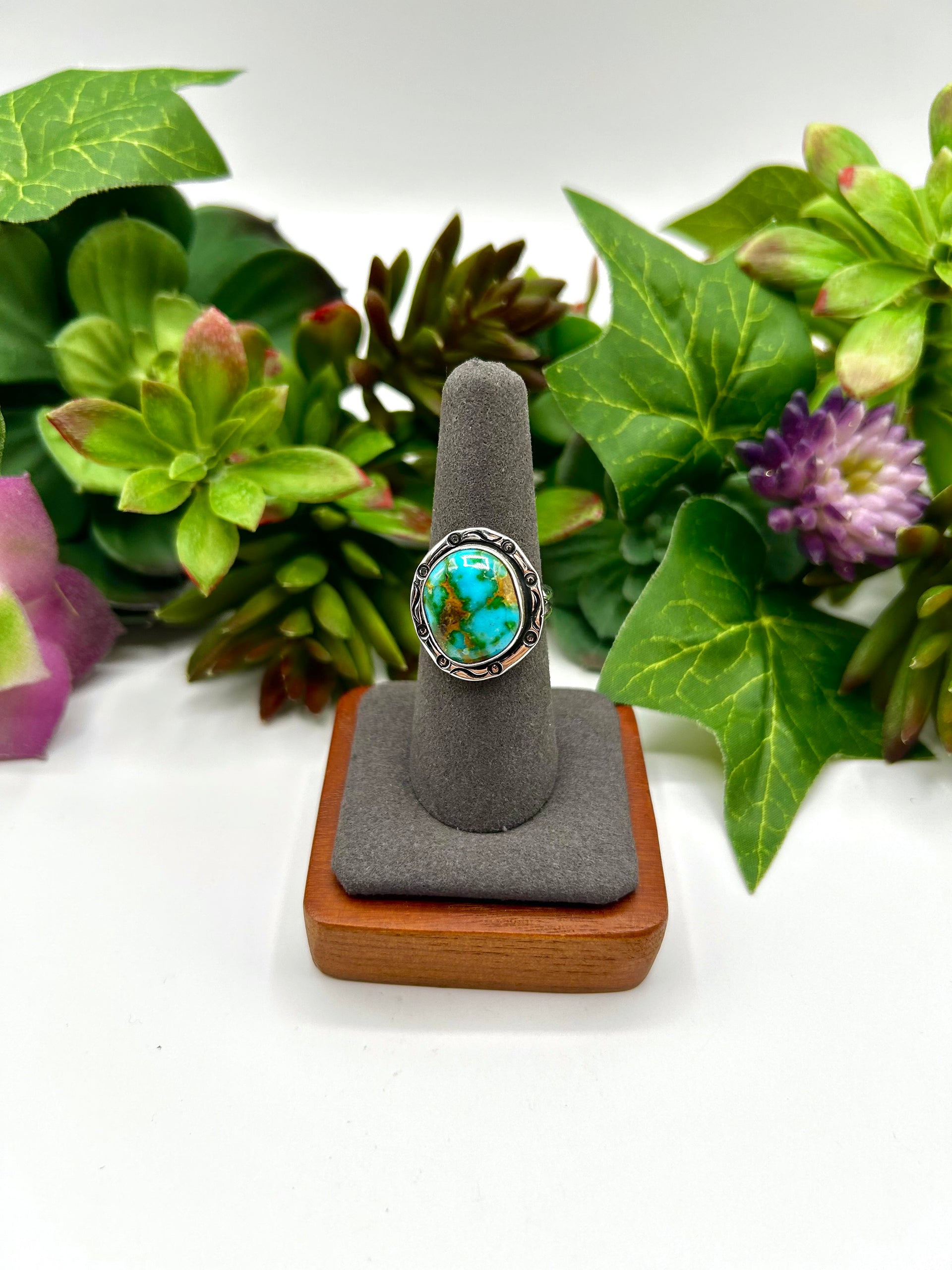 Navajo Made Sonoran Mountain Turquoise & Sterling Silver Ring Size 8.25