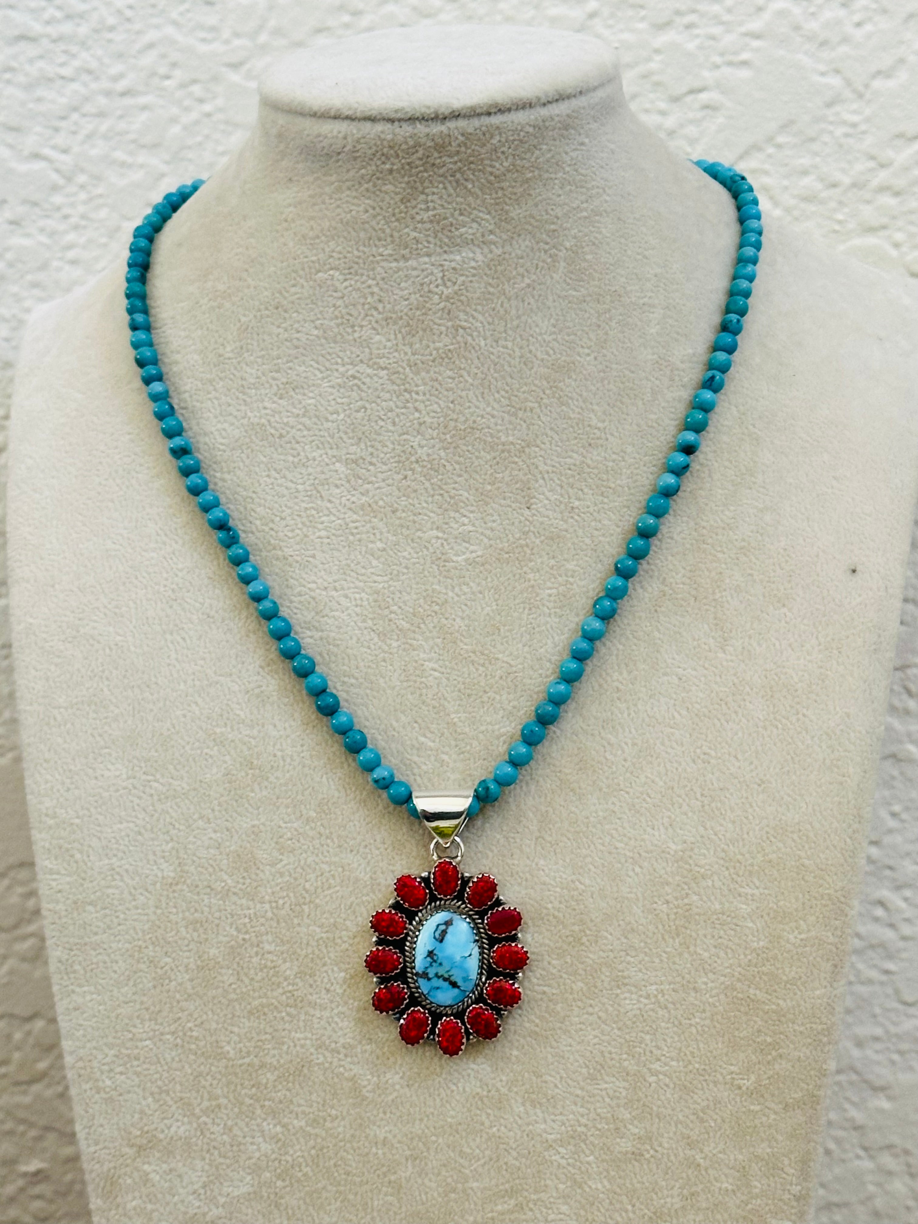 Southwest Handmade Multi Stone & Sterling Silver Cluster Pendant