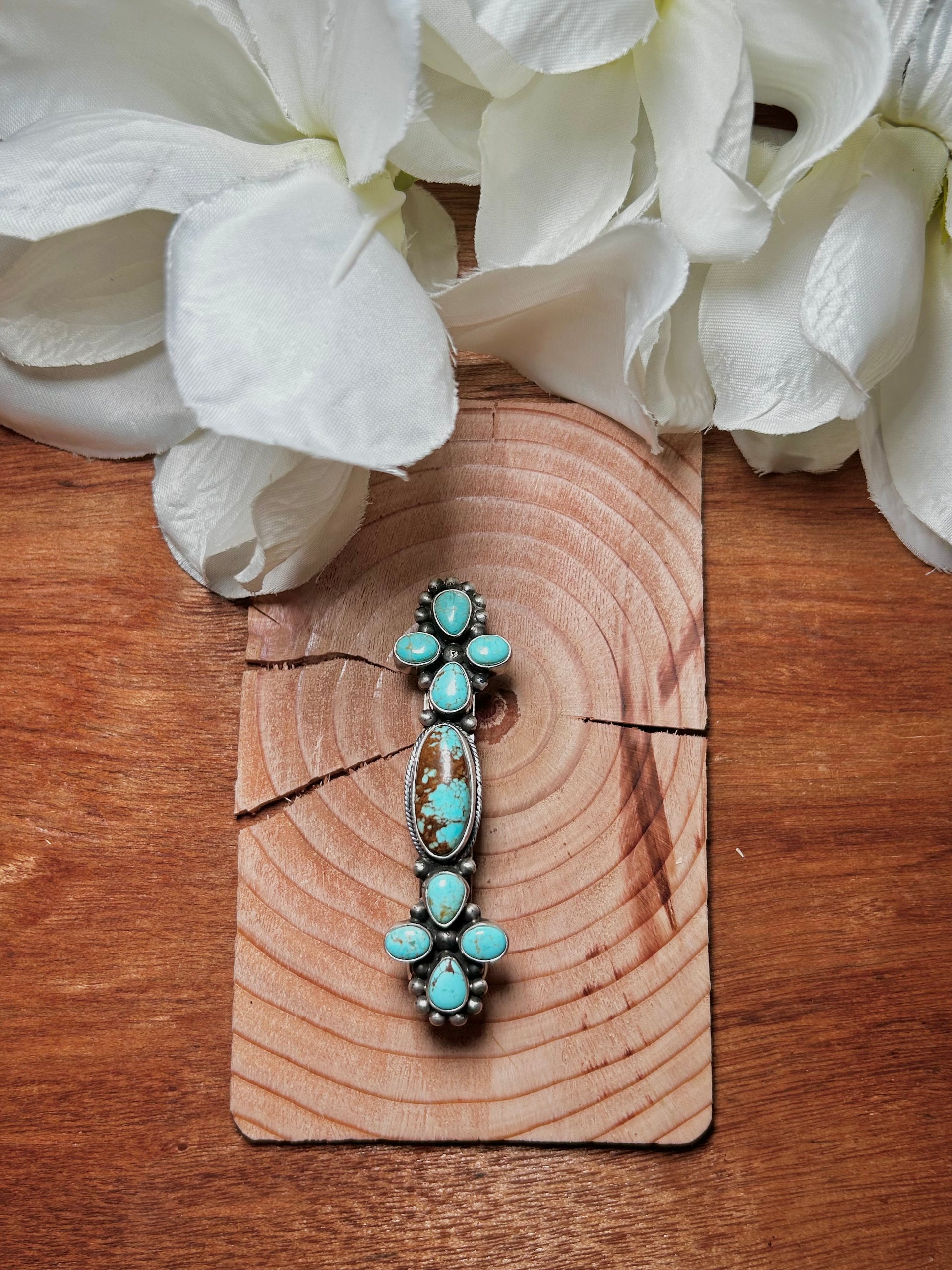 Navajo Made #8 Turquoise Sterling Silver Hair Barrette
