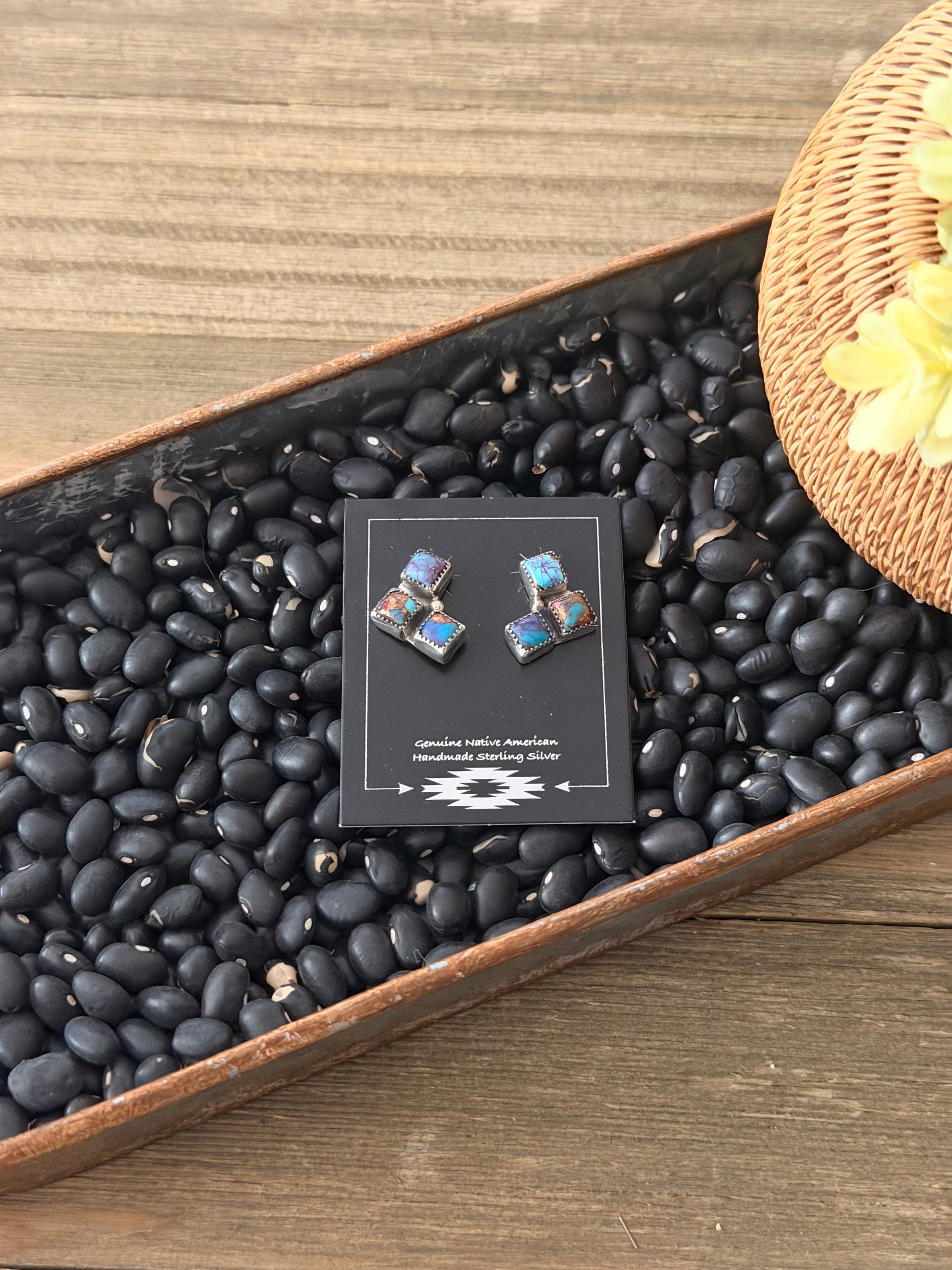 Navajo Made Purple Mohave Turquoise & Sterling Silver Post Cluster Earrings