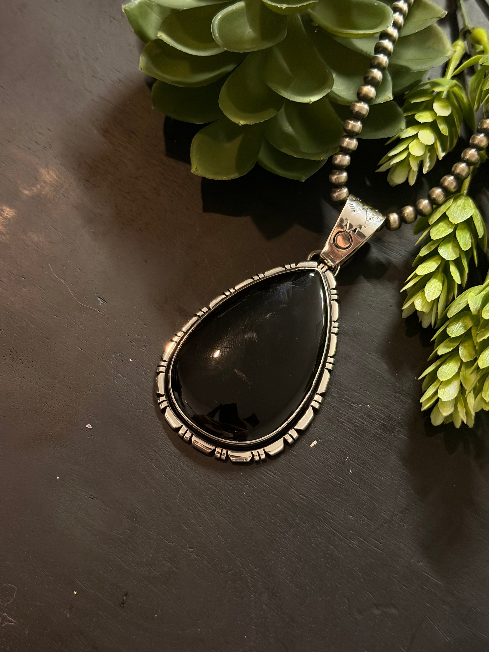 Navajo Made Onyx & Sterling Silver Pendant