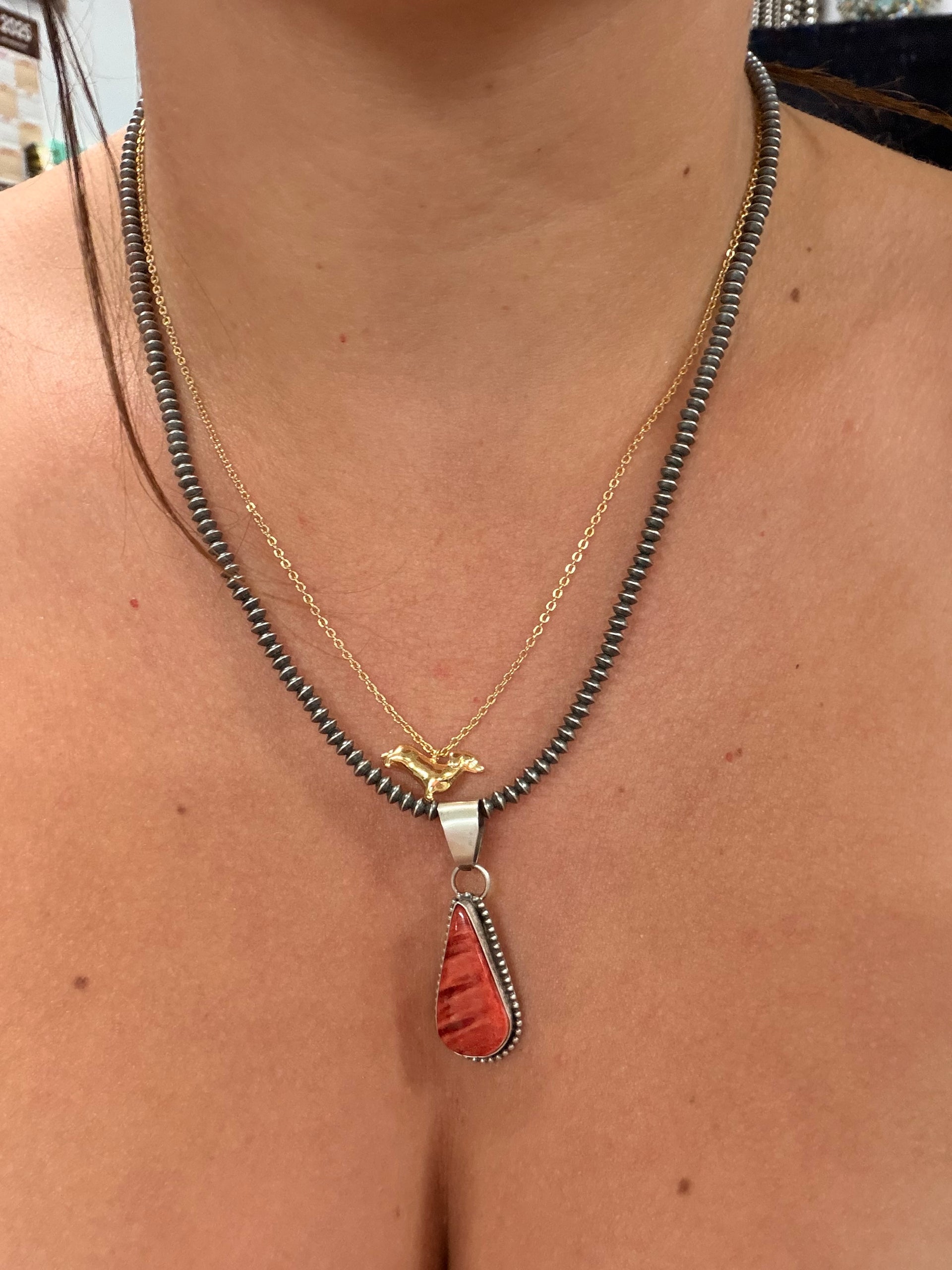 Navajo Made Spiny Oyster & Sterling Silver Pendant