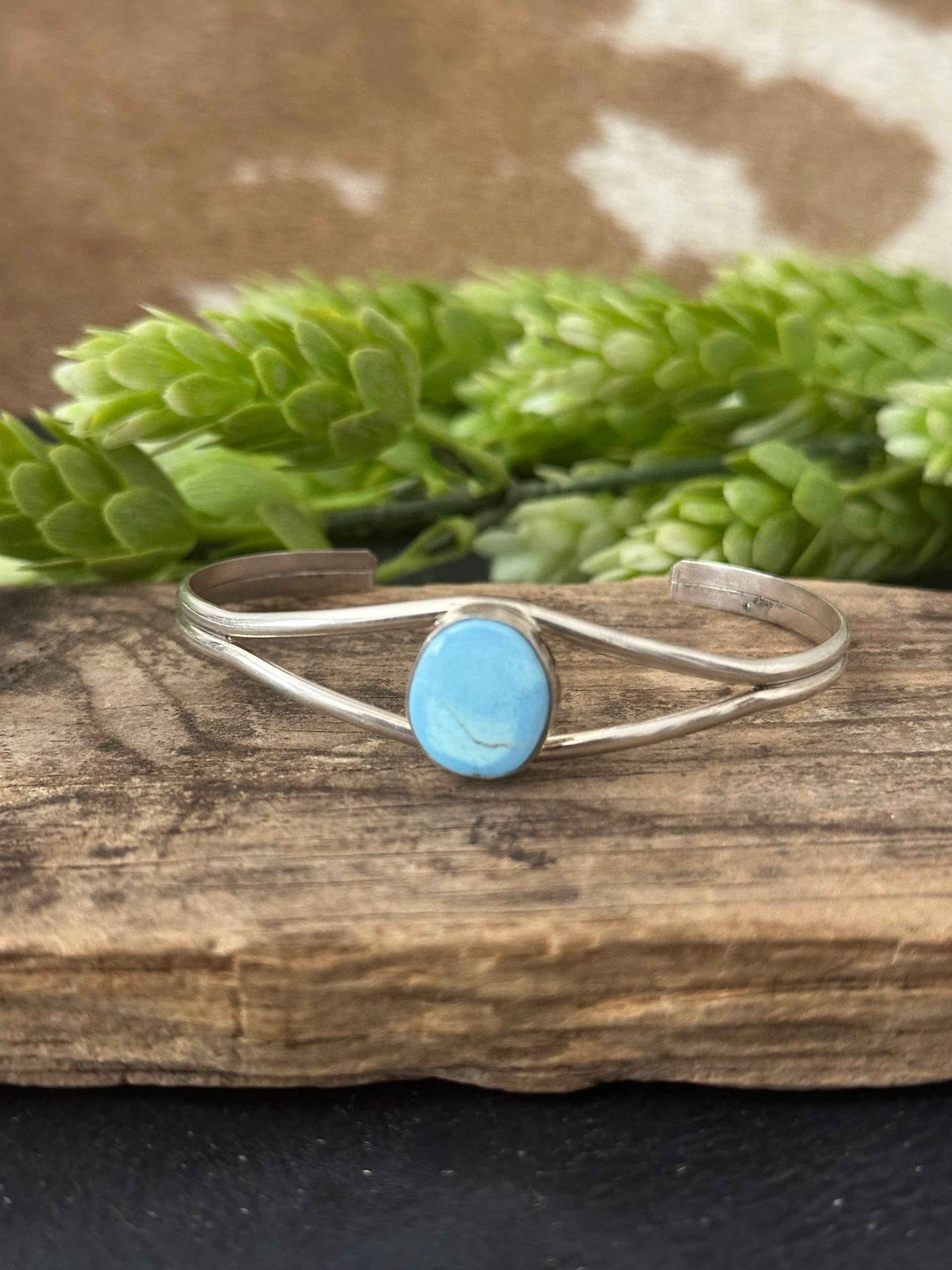 Navajo Made Golden Hills Turquoise & Sterling Silver Cuff Bracelet