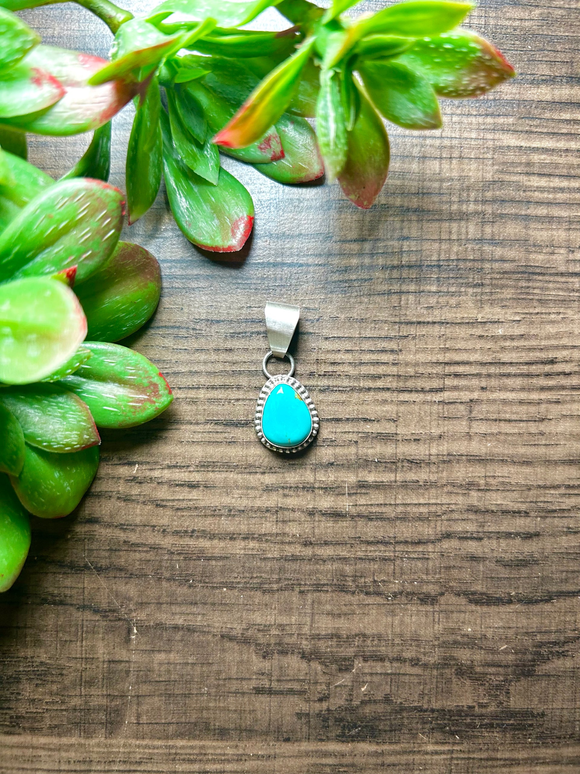 Navajo Made Kingman Turquoise & Sterling Silver Pendant