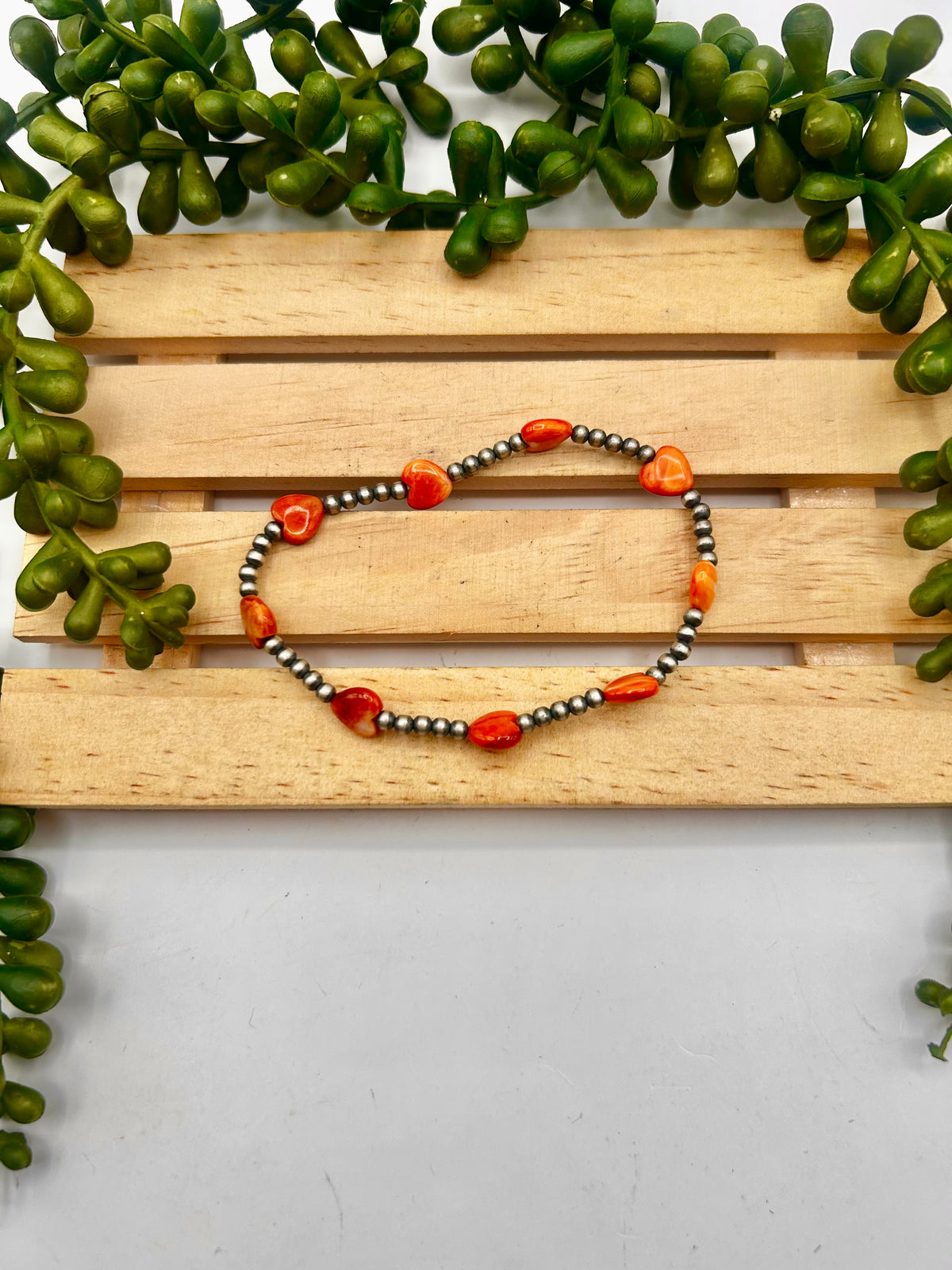Navajo Strung Spiny Oyster & Sterling Silver Stretchy Bracelet