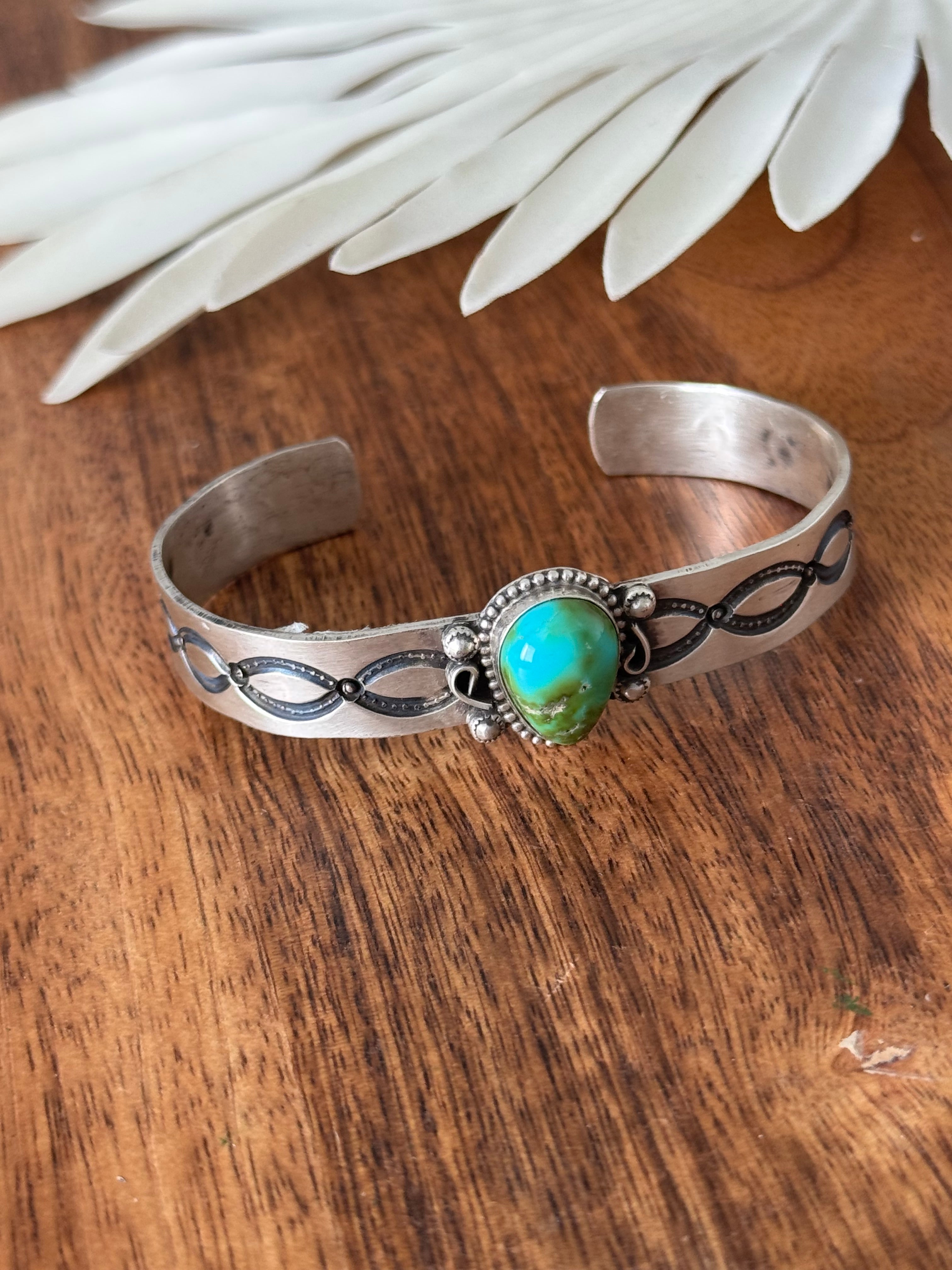 Navajo Made Sonoran Mountain Turquoise & Sterling Silver Cuff Bracelet