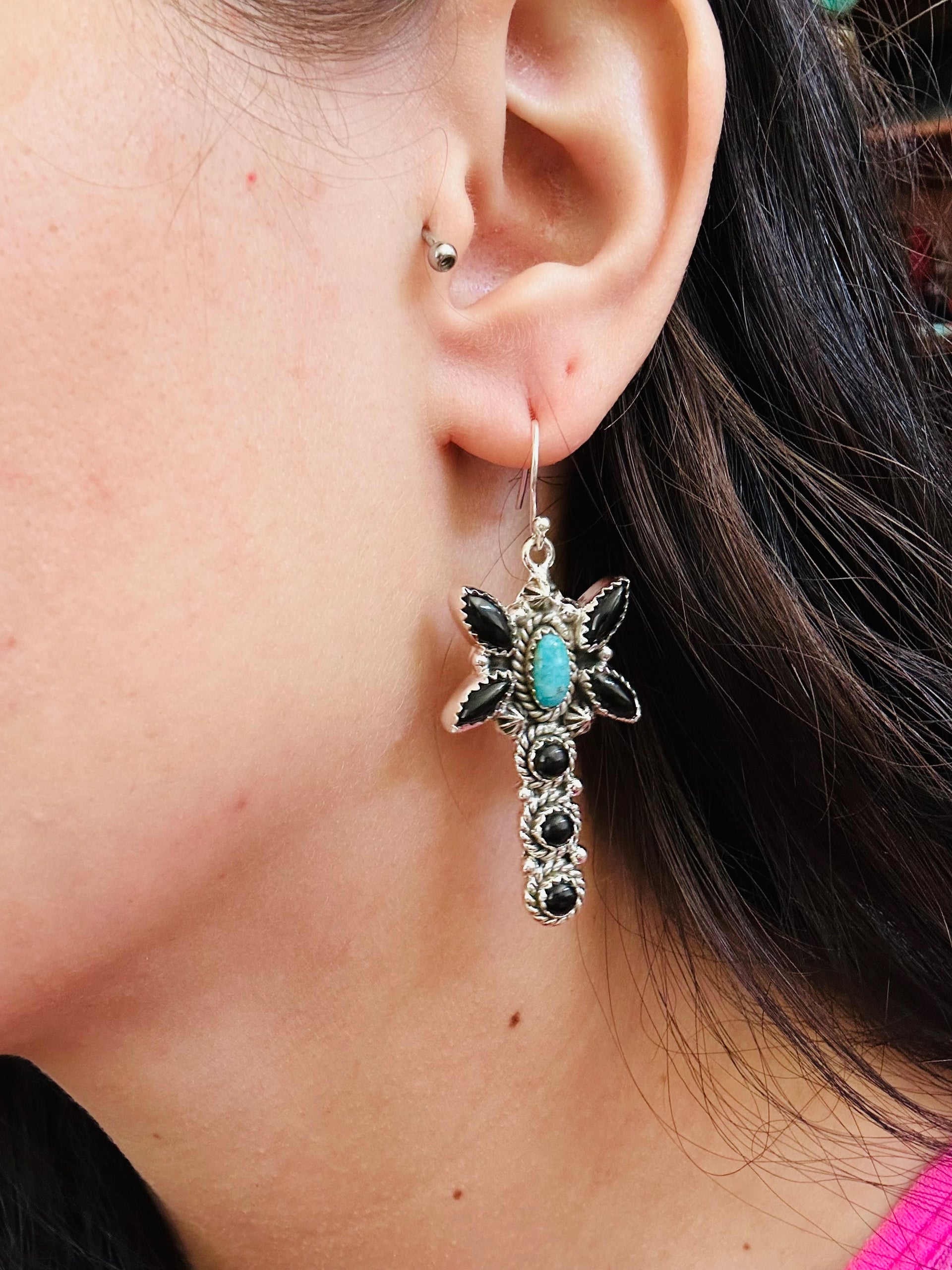 TTD “Whirlwind” Multi Stone & Sterling Silver Dangle Earrings