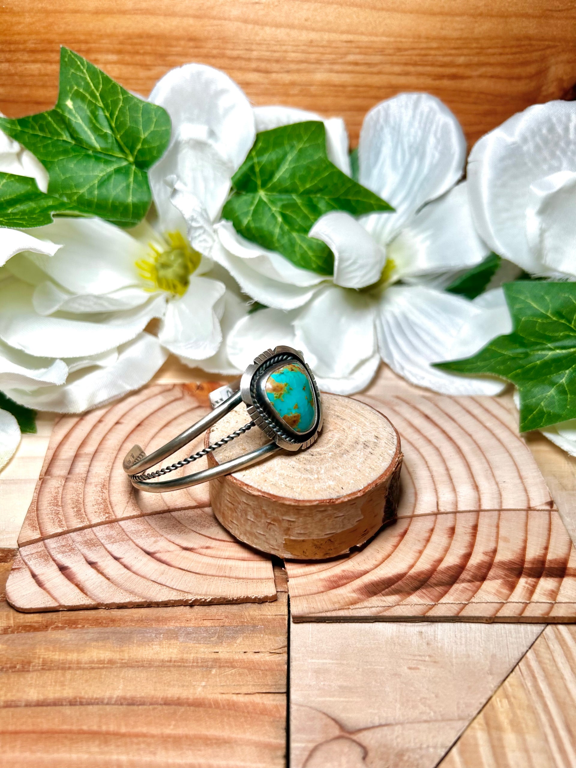 Navajo Made Red Skin Turquoise & Sterling Silver Cuff Bracelet