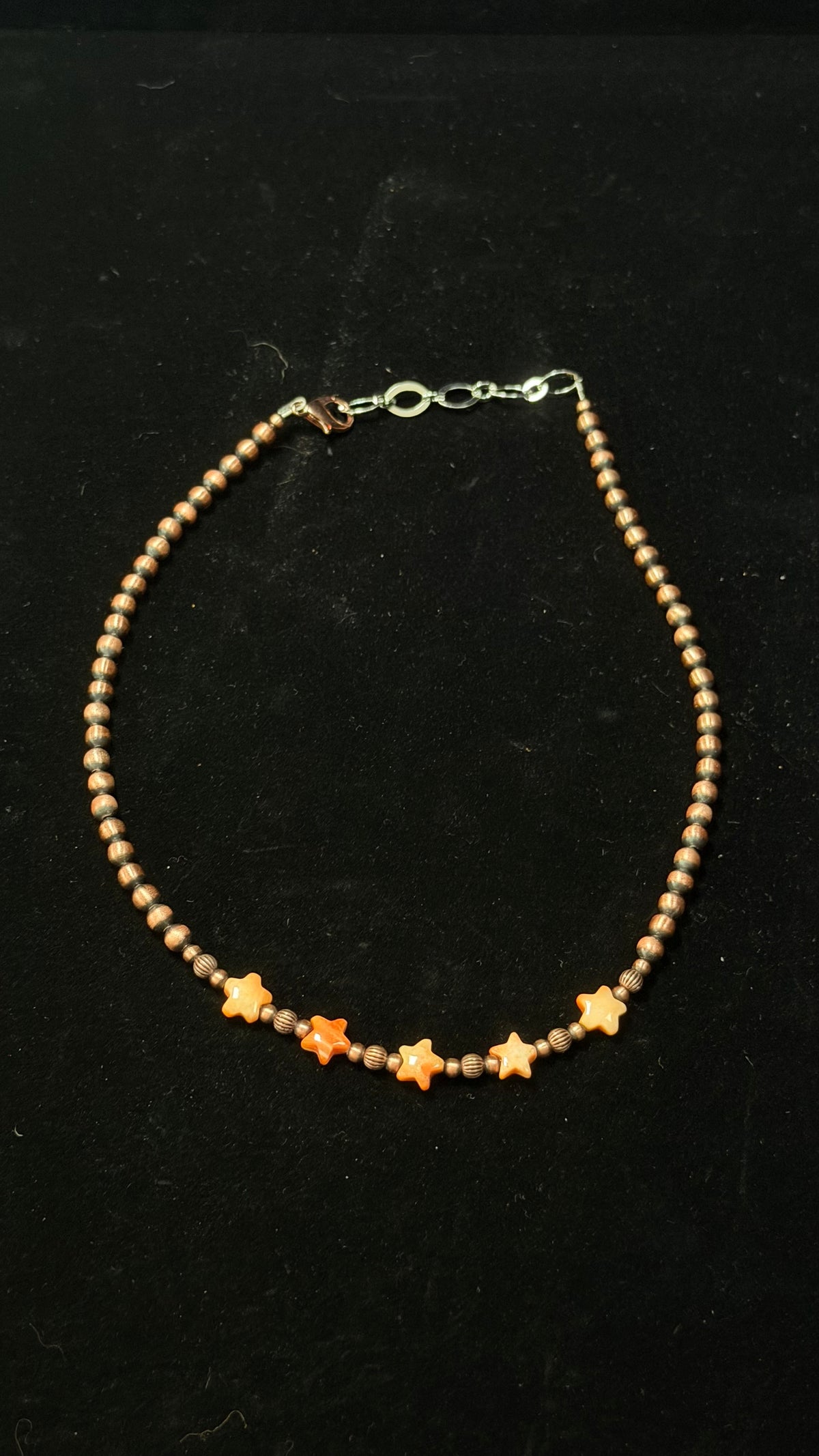 Navajo Strung Spiny Oyster & Copper Machine Made Beaded Pearl Star 14-16” Necklace