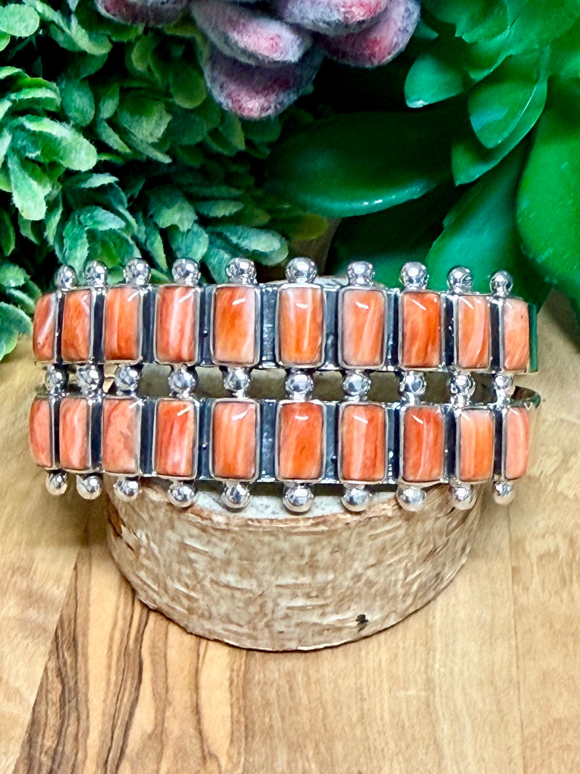 Southwest Handmade Spiny Oyster & Sterling Silver Cuff Bracelet