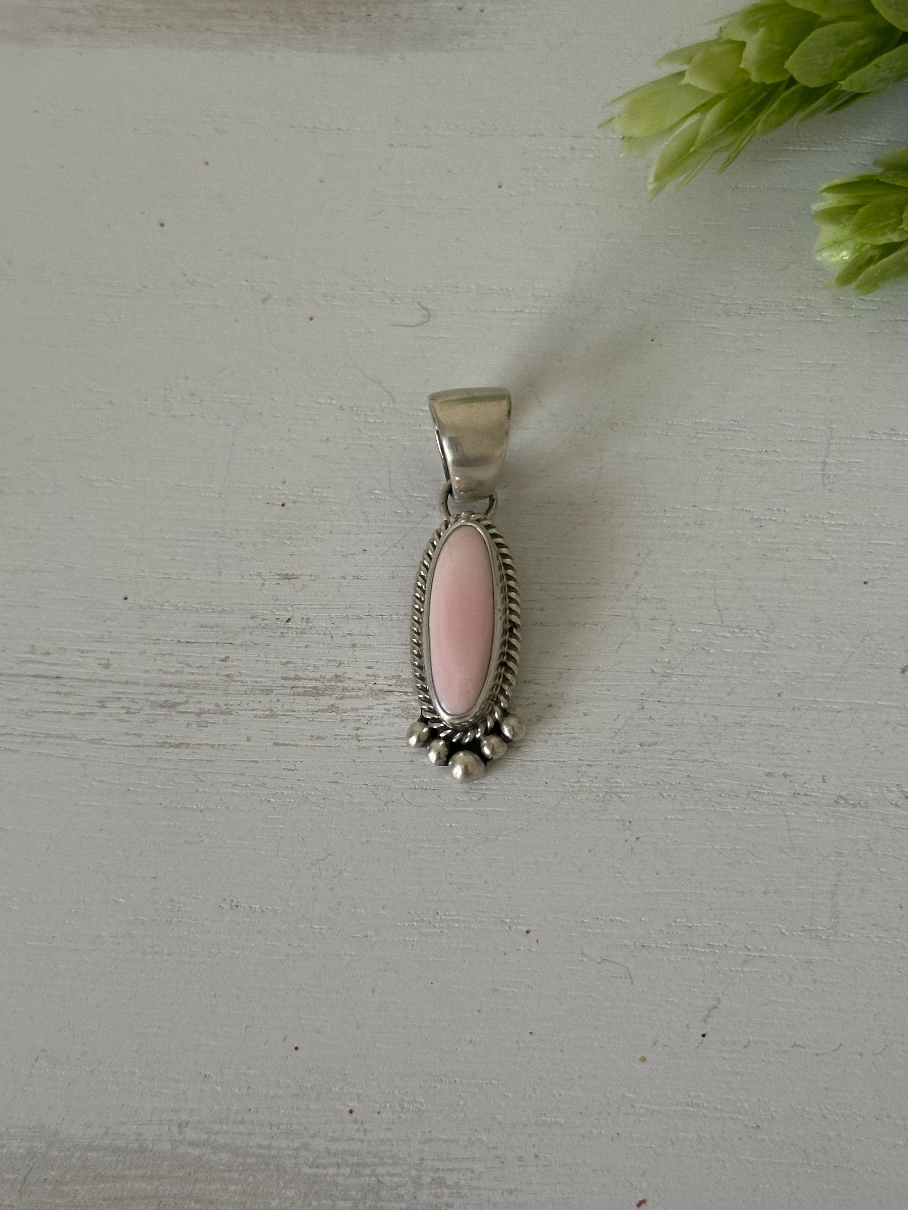 Navajo Made Pink Conch & Sterling Silver Pendant